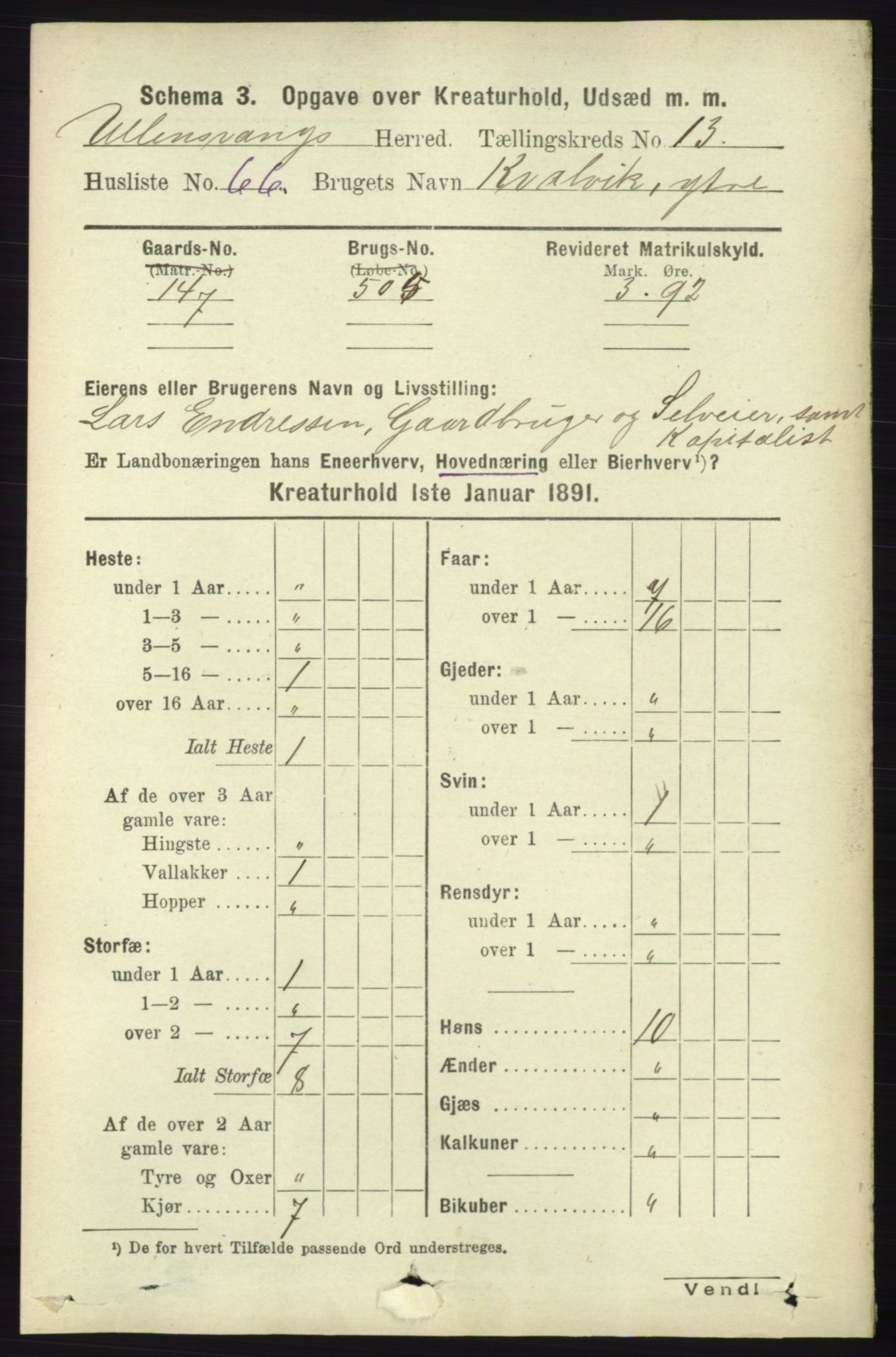 RA, 1891 census for 1230 Ullensvang, 1891, p. 8293