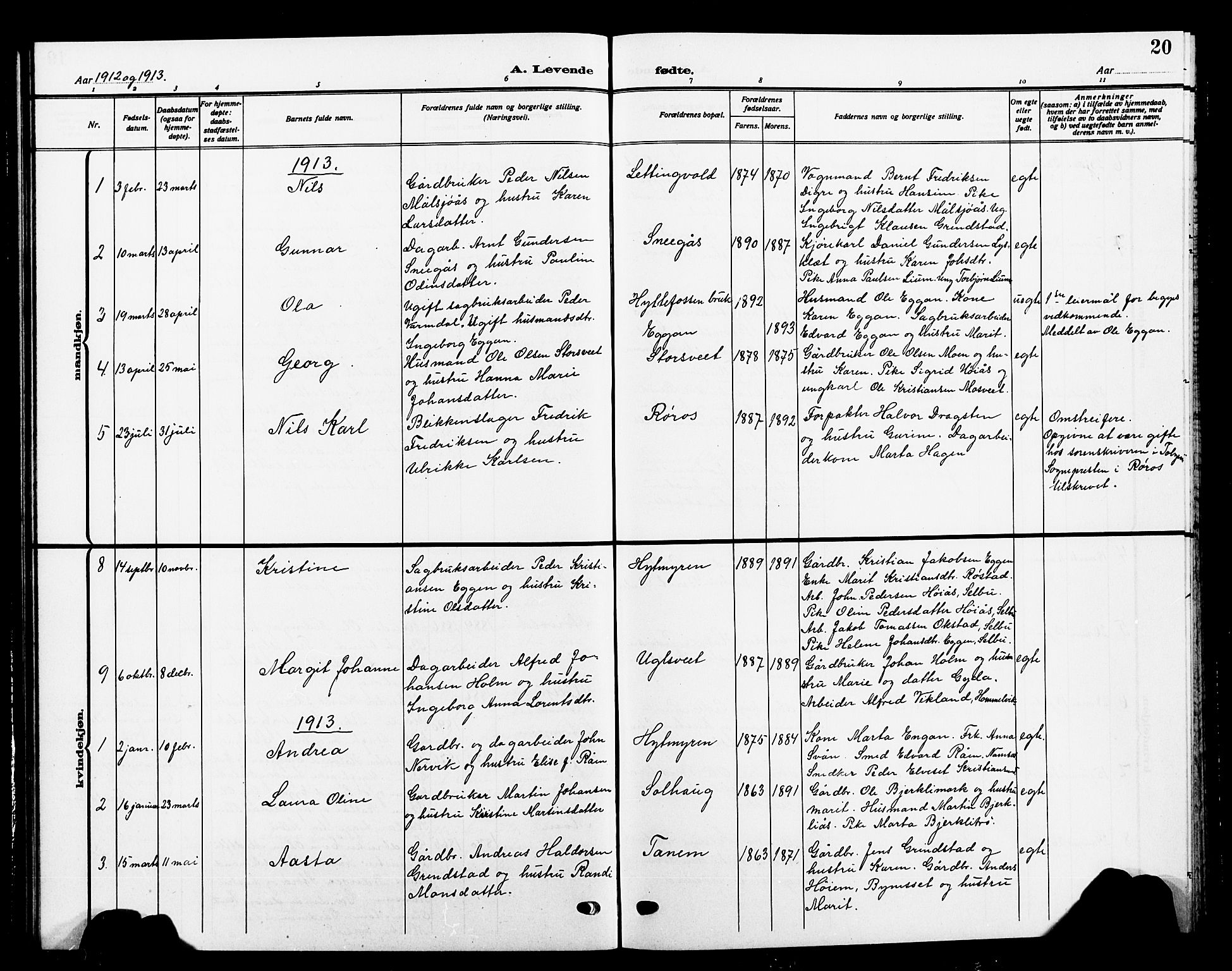 Ministerialprotokoller, klokkerbøker og fødselsregistre - Sør-Trøndelag, SAT/A-1456/618/L0453: Parish register (copy) no. 618C04, 1907-1925, p. 20