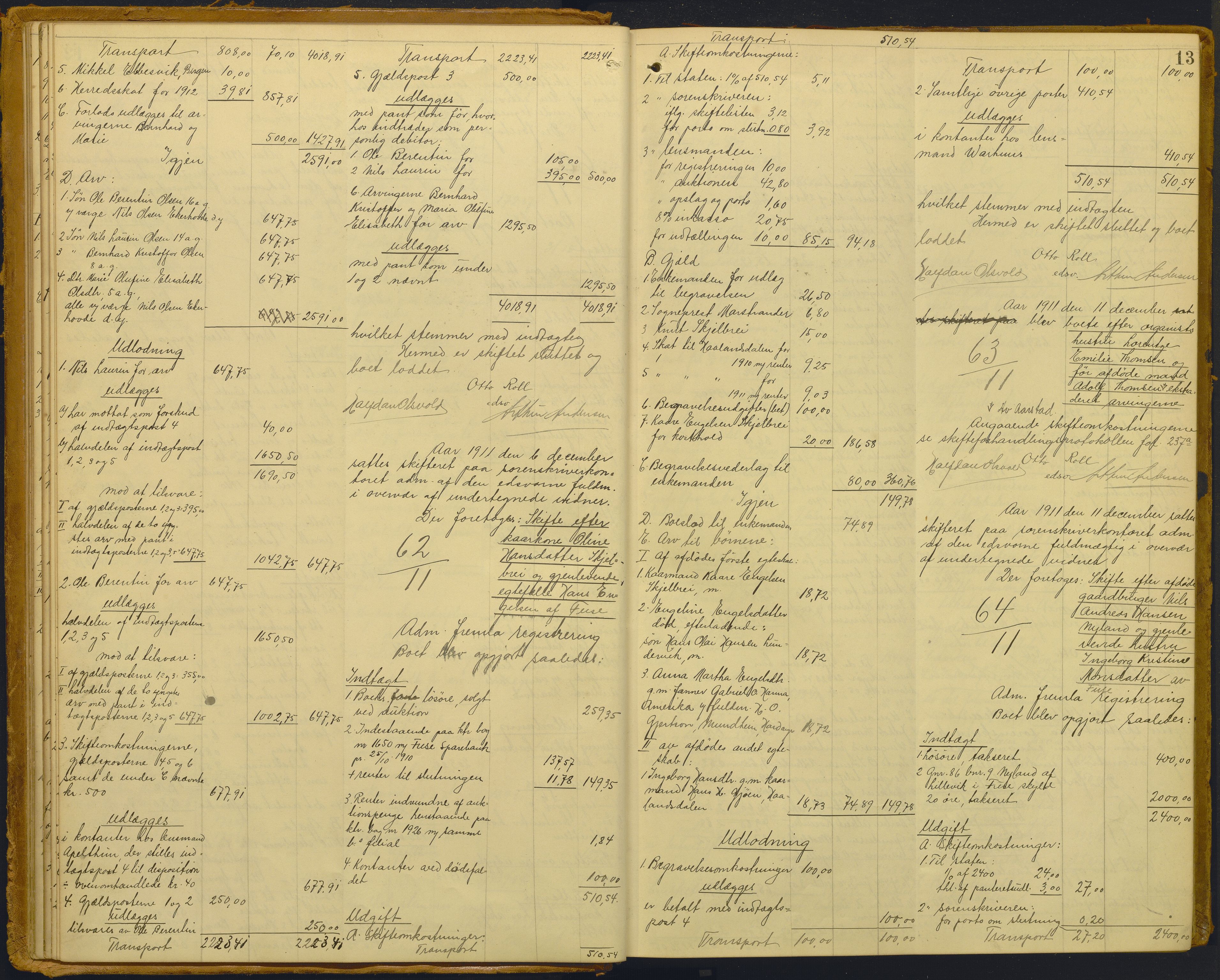 Midhordland sorenskriveri, AV/SAB-A-3001/1/H/Hd/L0007: Skifteutlodningsprotokoll, 1911-1923, p. 13