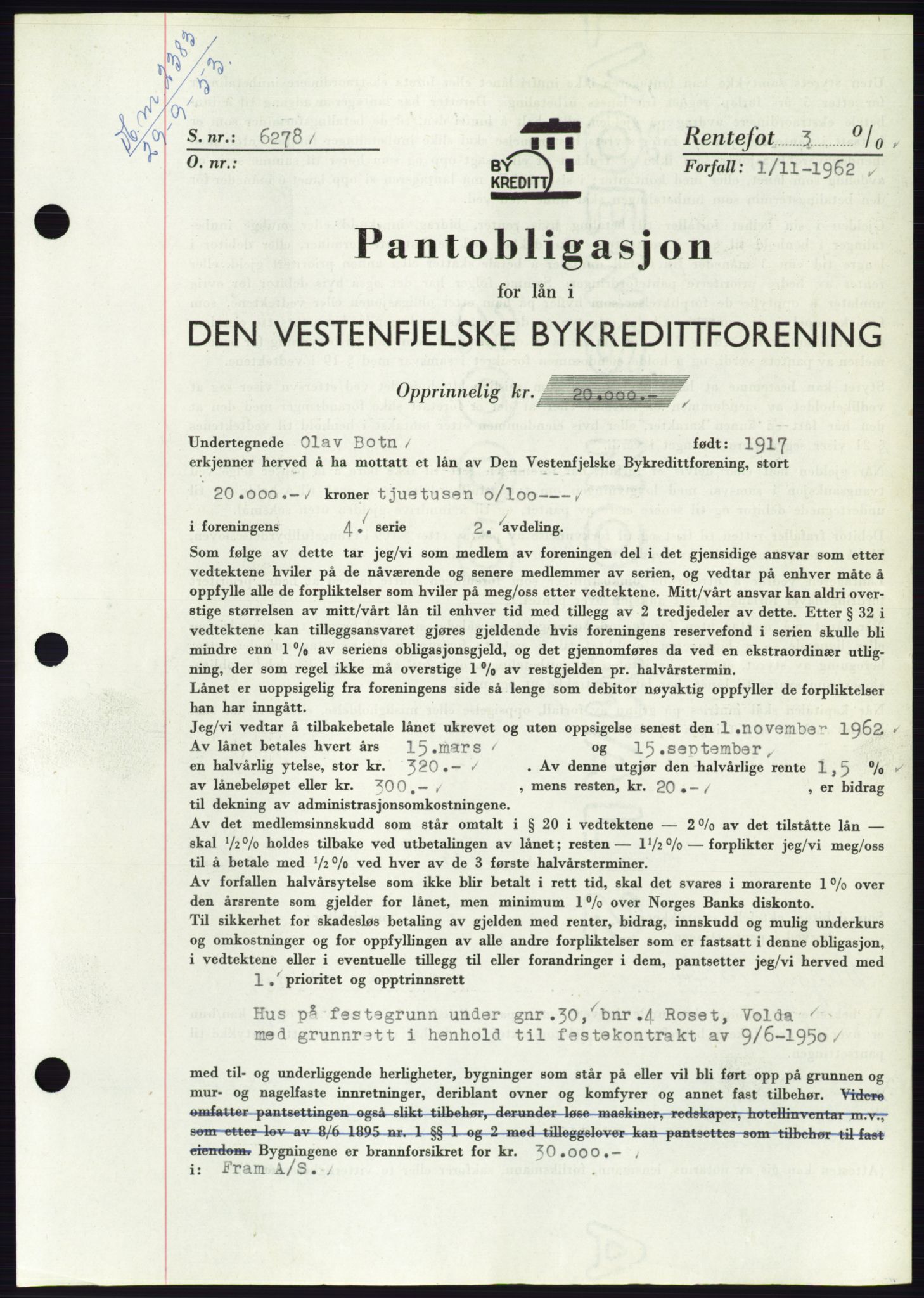 Søre Sunnmøre sorenskriveri, AV/SAT-A-4122/1/2/2C/L0124: Mortgage book no. 12B, 1953-1954, Diary no: : 2383/1953