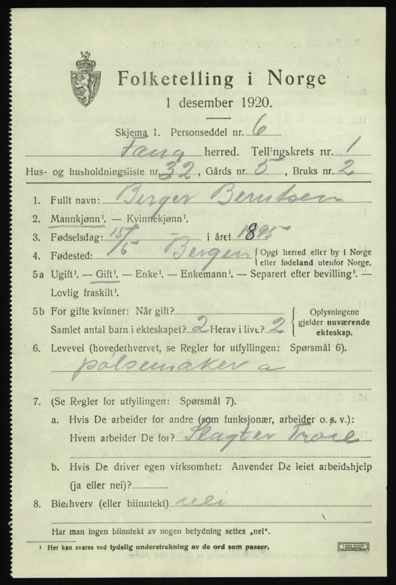 SAB, 1920 census for Fana, 1920, p. 4051