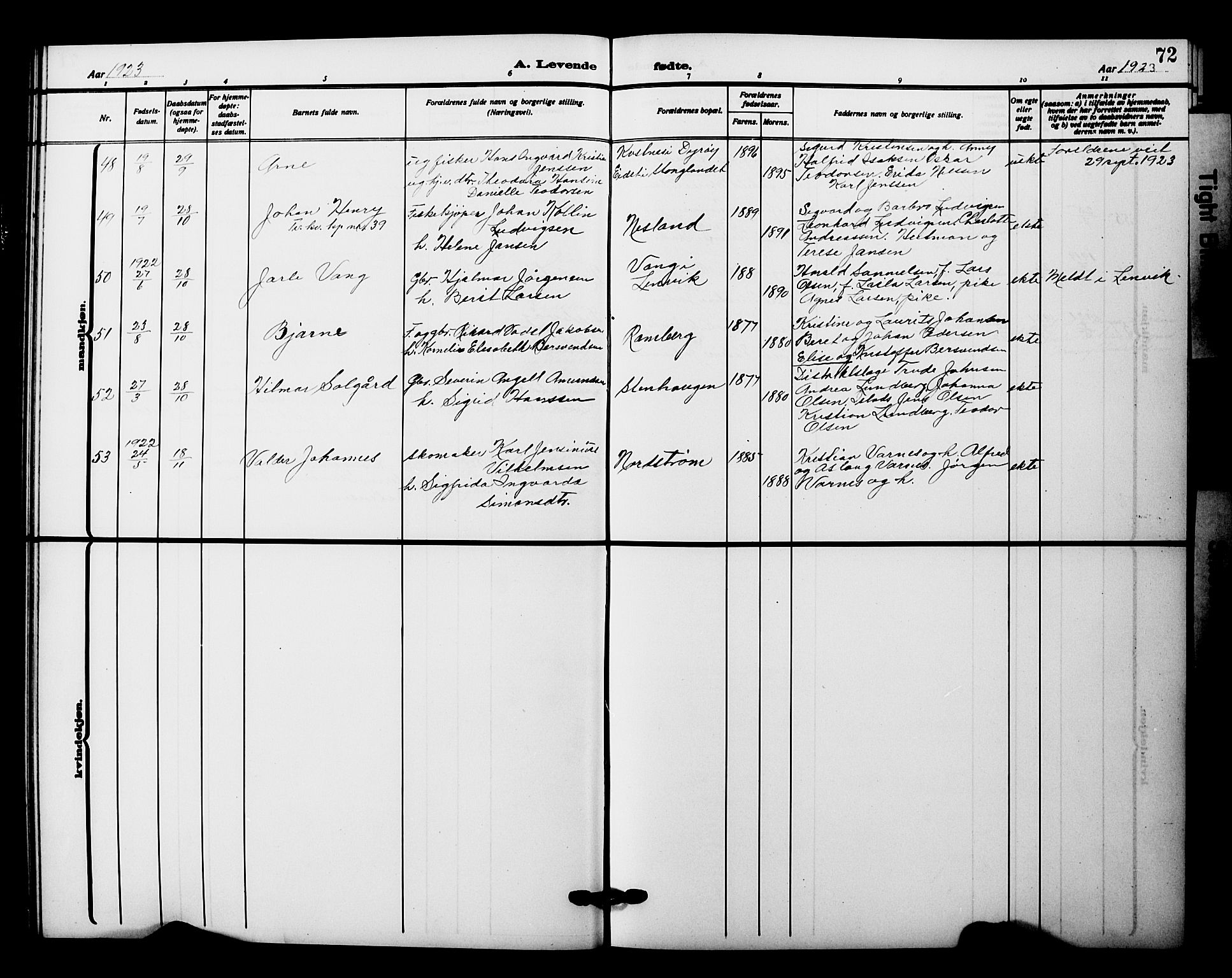 Tranøy sokneprestkontor, AV/SATØ-S-1313/I/Ia/Iab/L0023klokker: Parish register (copy) no. 23, 1913-1928, p. 72