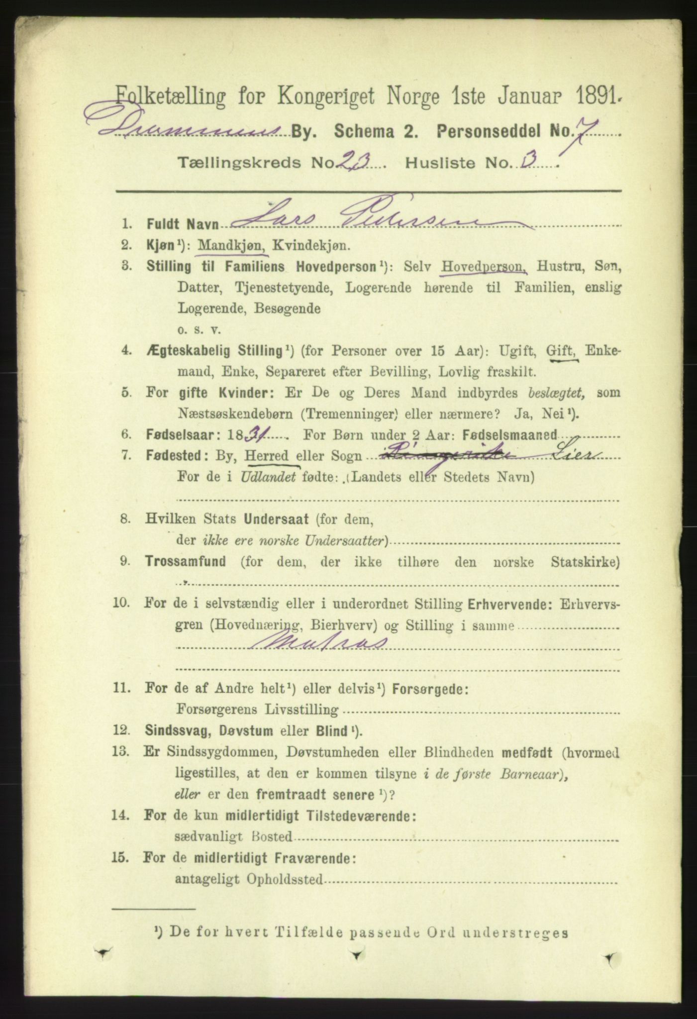 RA, 1891 census for 0602 Drammen, 1891, p. 14079