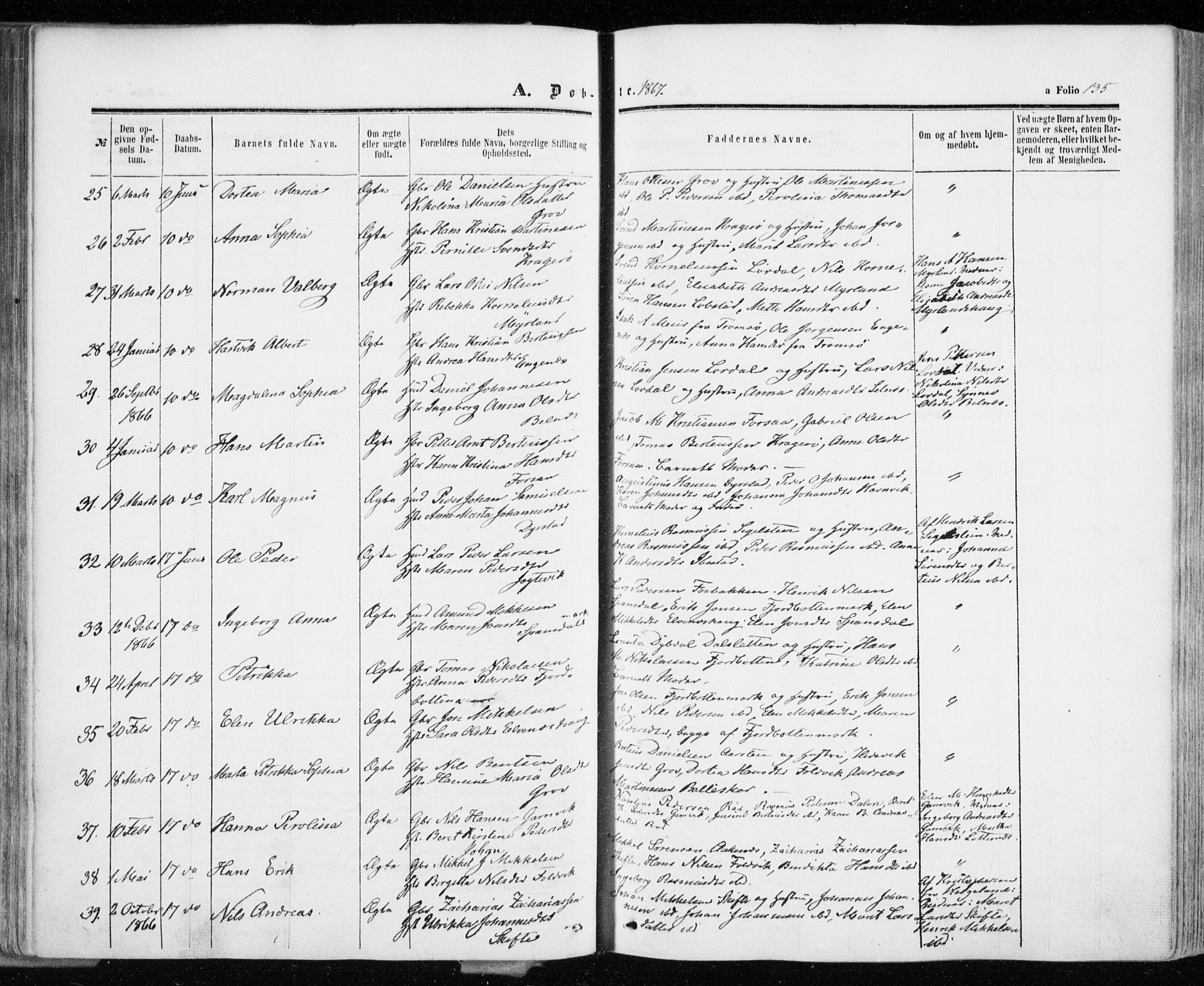 Ibestad sokneprestembete, AV/SATØ-S-0077/H/Ha/Haa/L0009kirke: Parish register (official) no. 9, 1859-1868, p. 135