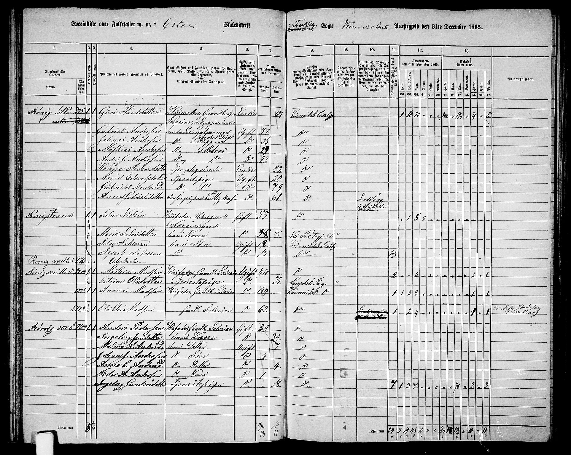 RA, 1865 census for Kvinesdal, 1865, p. 70