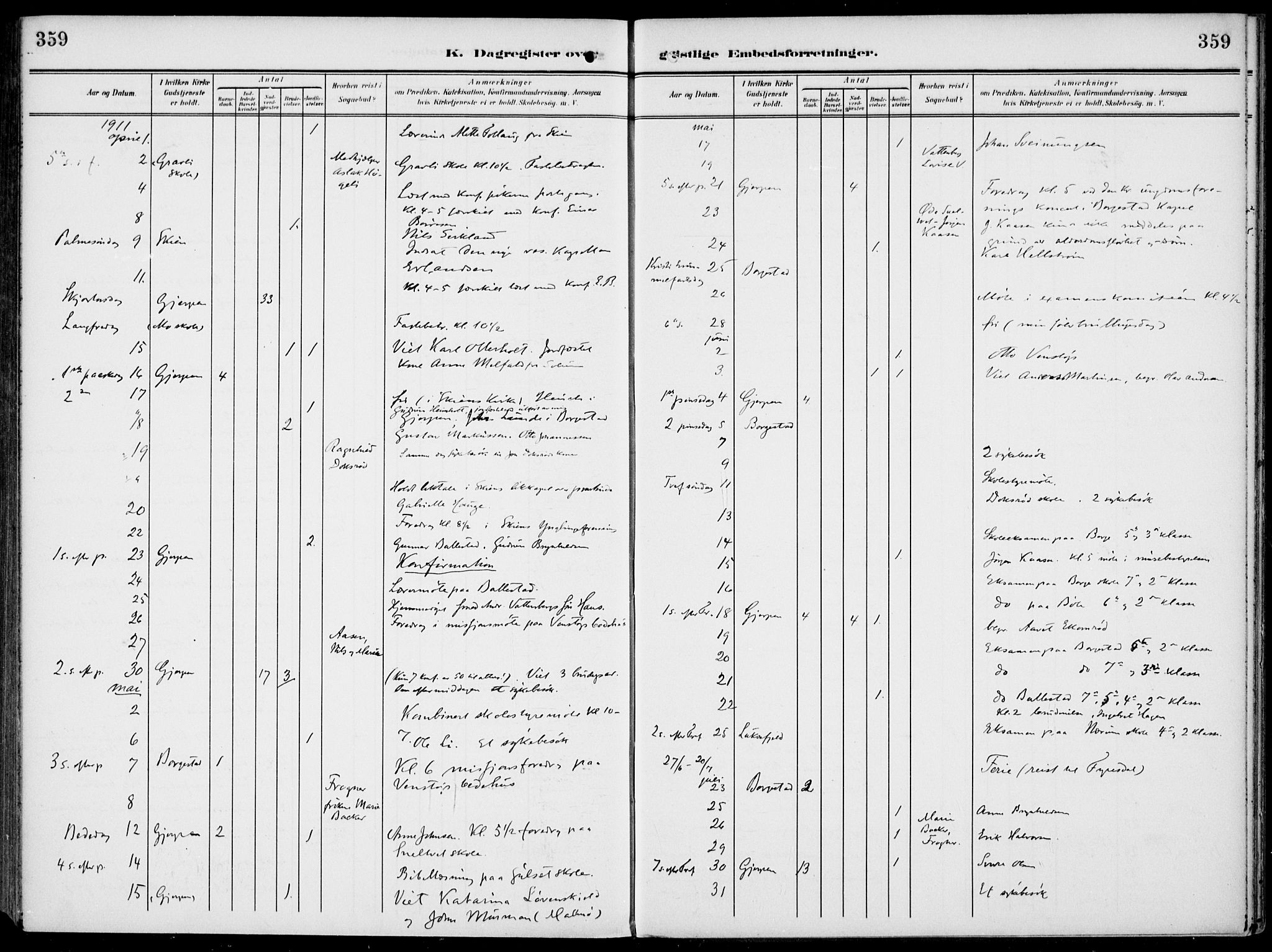 Gjerpen kirkebøker, AV/SAKO-A-265/F/Fa/L0012: Parish register (official) no. I 12, 1905-1913, p. 359