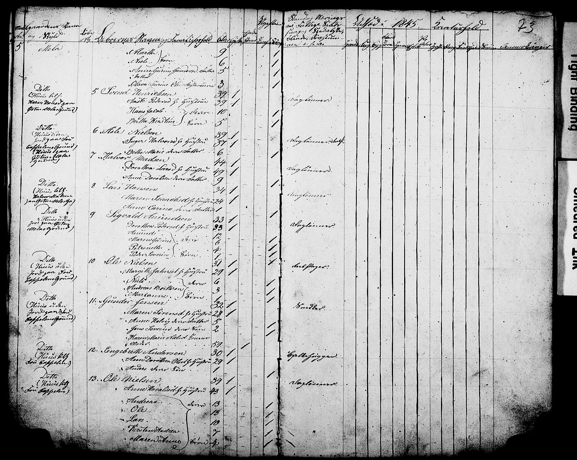 , Census 1845 for Gjerpen, 1845, p. 73