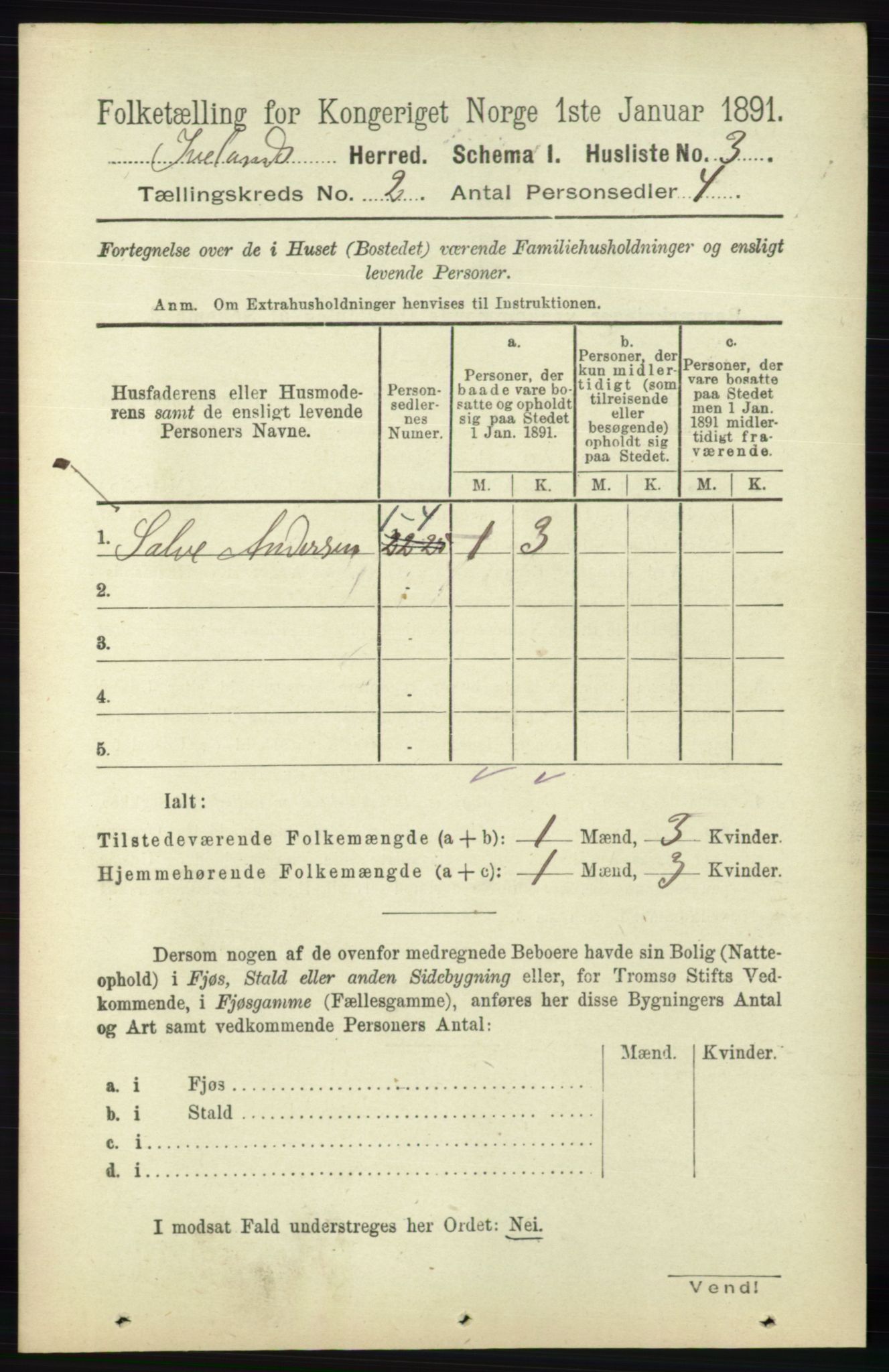 RA, 1891 census for 0935 Iveland, 1891, p. 368