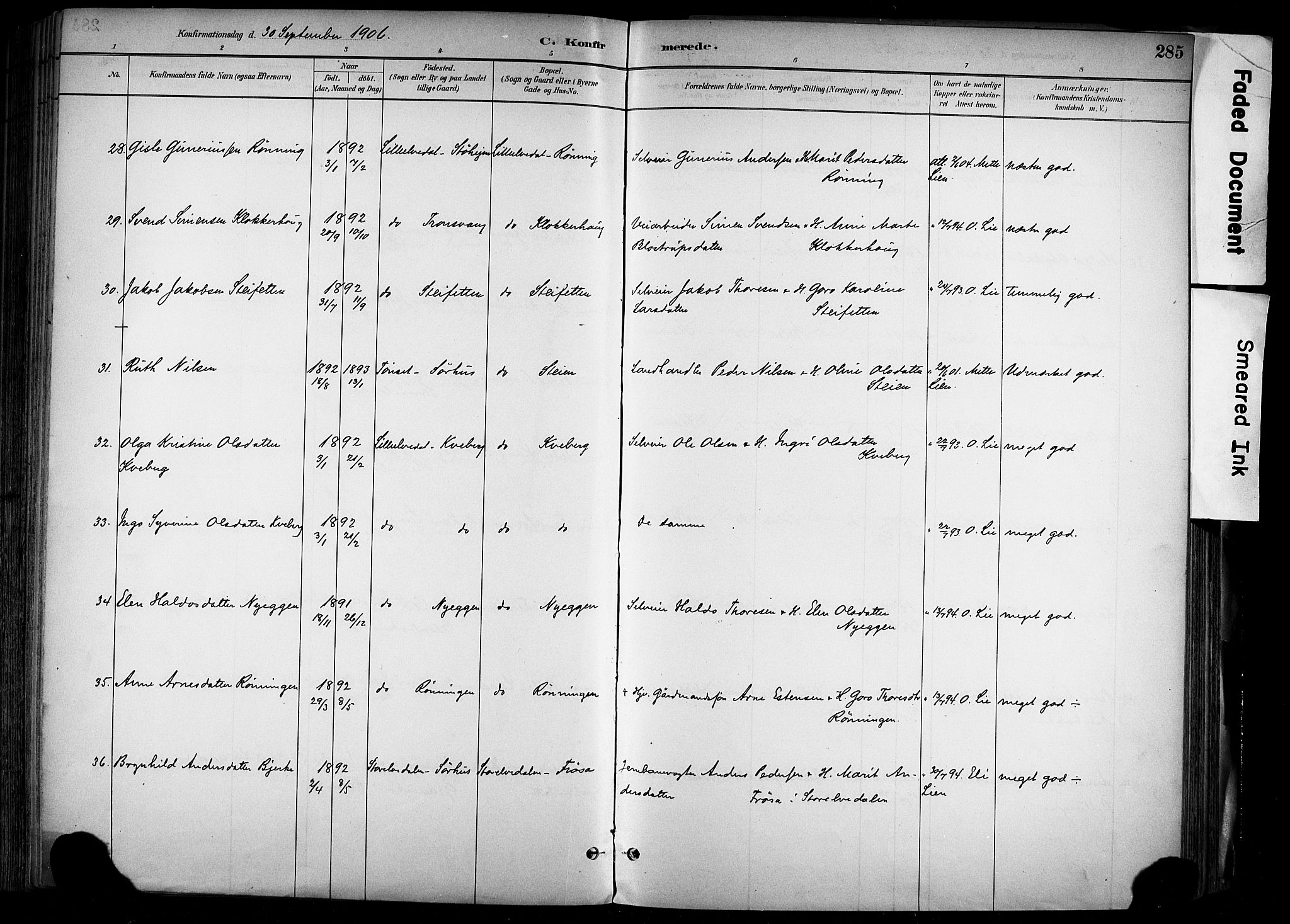 Alvdal prestekontor, AV/SAH-PREST-060/H/Ha/Haa/L0002: Parish register (official) no. 2, 1883-1906, p. 285