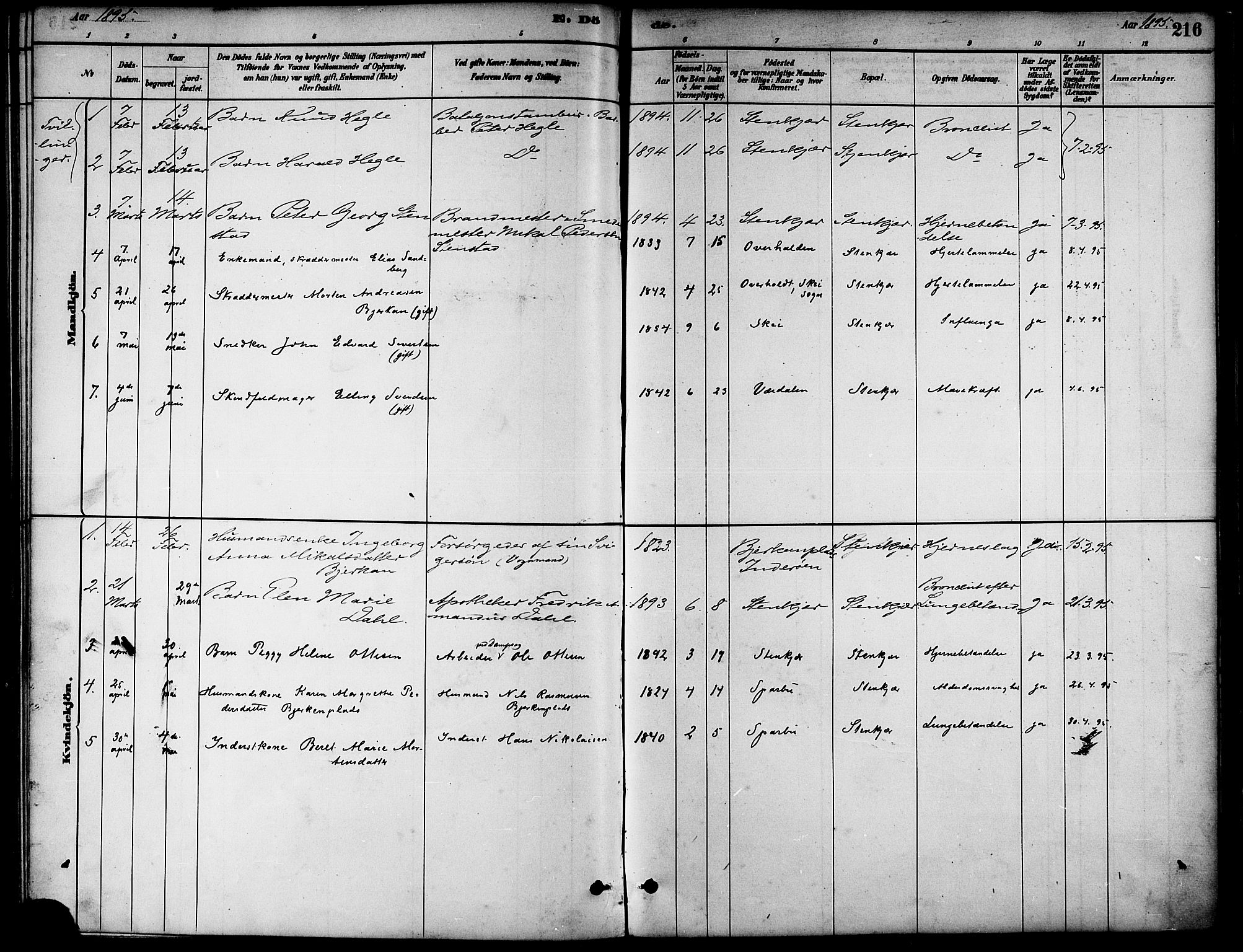 Ministerialprotokoller, klokkerbøker og fødselsregistre - Nord-Trøndelag, SAT/A-1458/739/L0371: Parish register (official) no. 739A03, 1881-1895, p. 216
