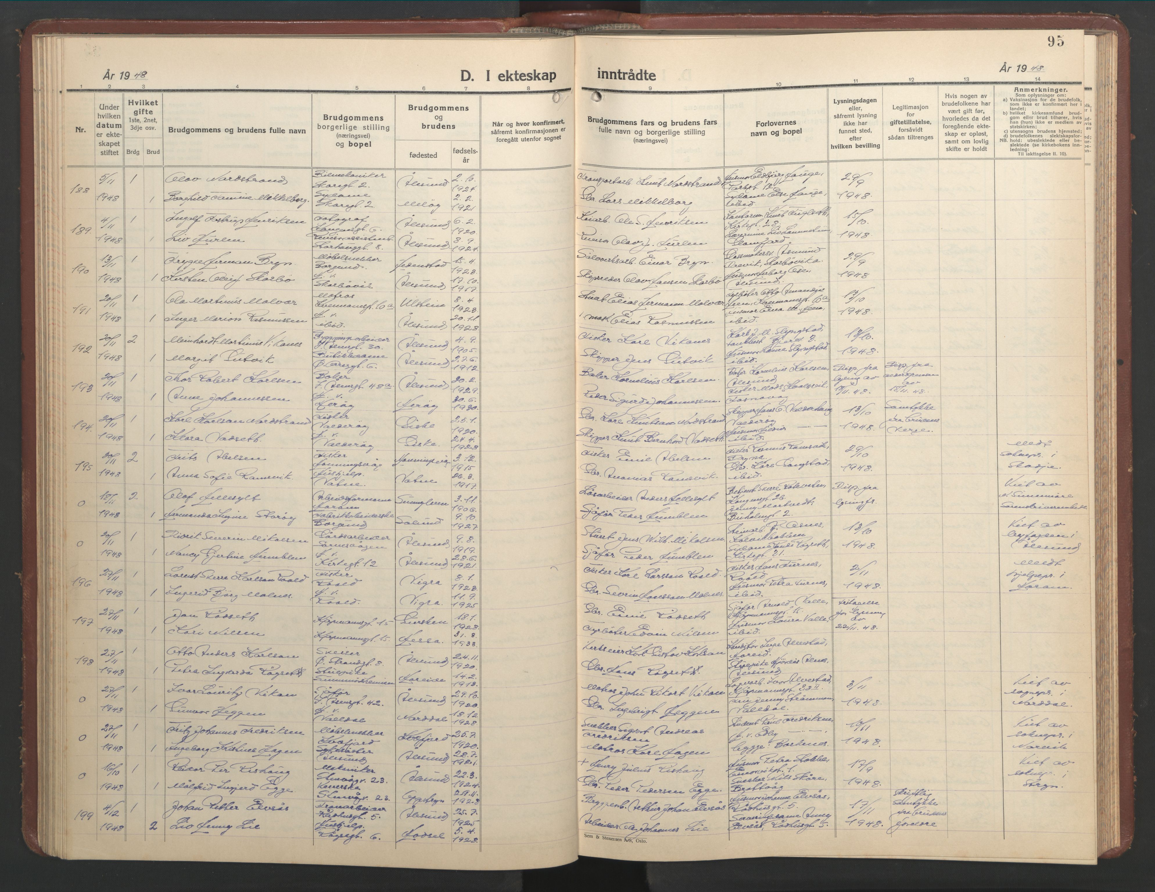 Ministerialprotokoller, klokkerbøker og fødselsregistre - Møre og Romsdal, AV/SAT-A-1454/529/L0479: Parish register (copy) no. 529C16, 1941-1950, p. 95