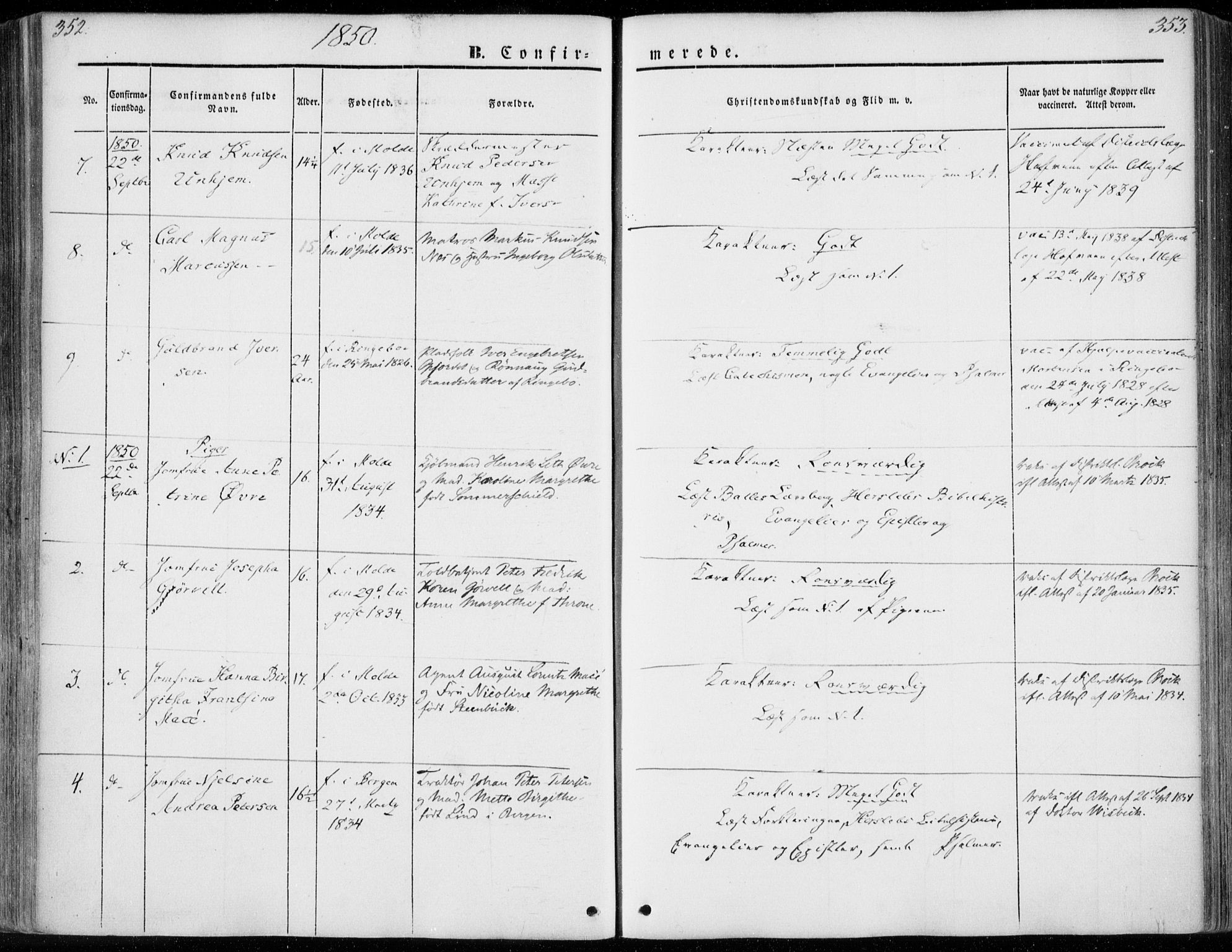 Ministerialprotokoller, klokkerbøker og fødselsregistre - Møre og Romsdal, SAT/A-1454/558/L0689: Parish register (official) no. 558A03, 1843-1872, p. 352-353