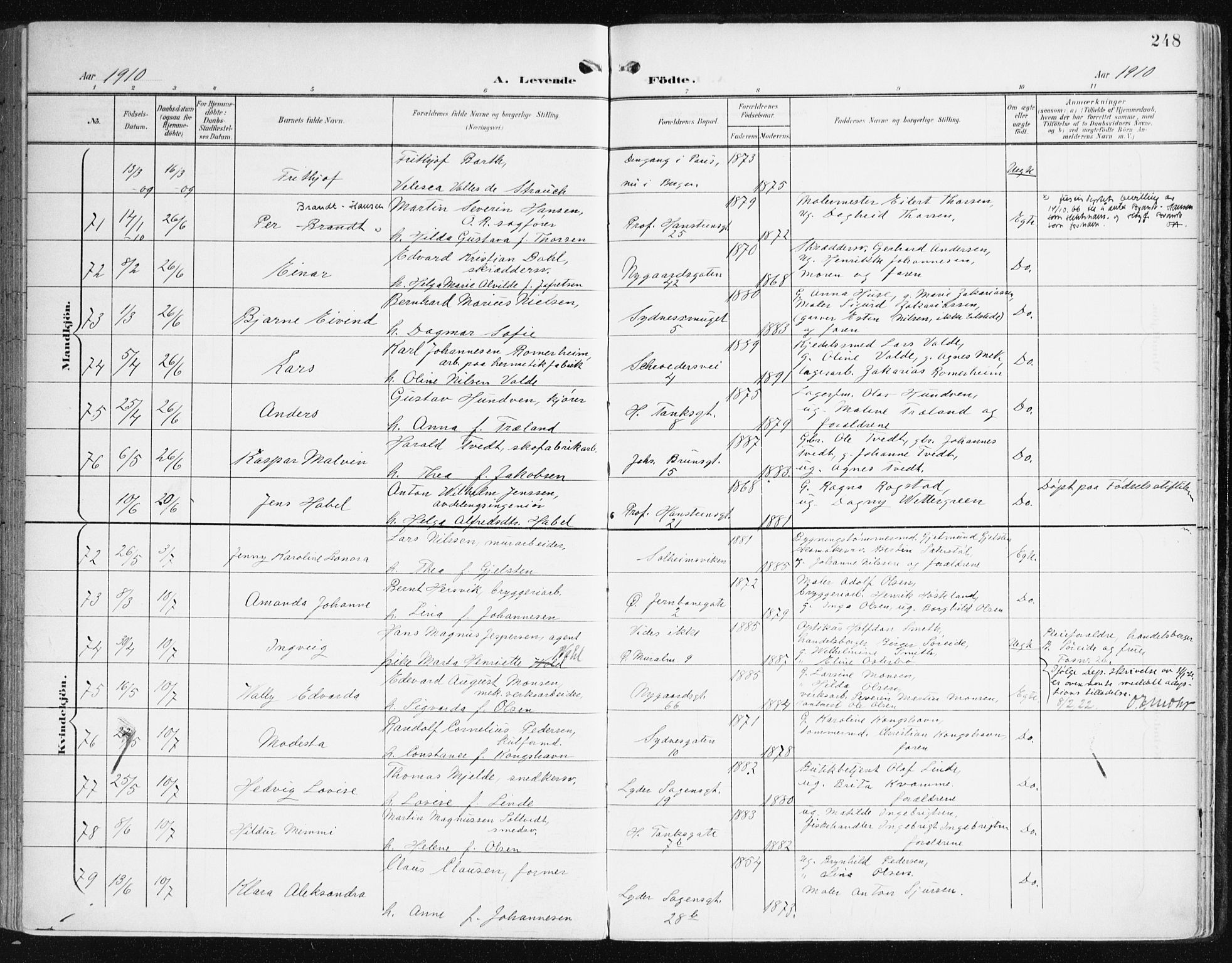 Johanneskirken sokneprestembete, AV/SAB-A-76001/H/Haa/L0002: Parish register (official) no. A 2, 1900-1912, p. 248