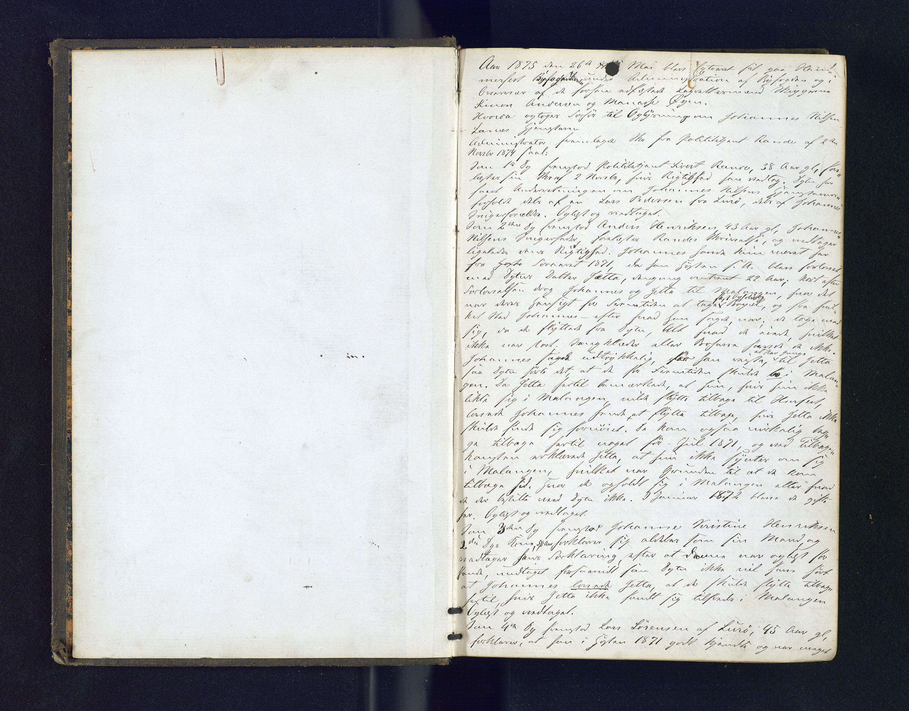 Byfogden i Hammerfest, AV/SATØ-S-0064/G/L0121: Ekstrarettsprotokoll, 1875-1881, p. 1