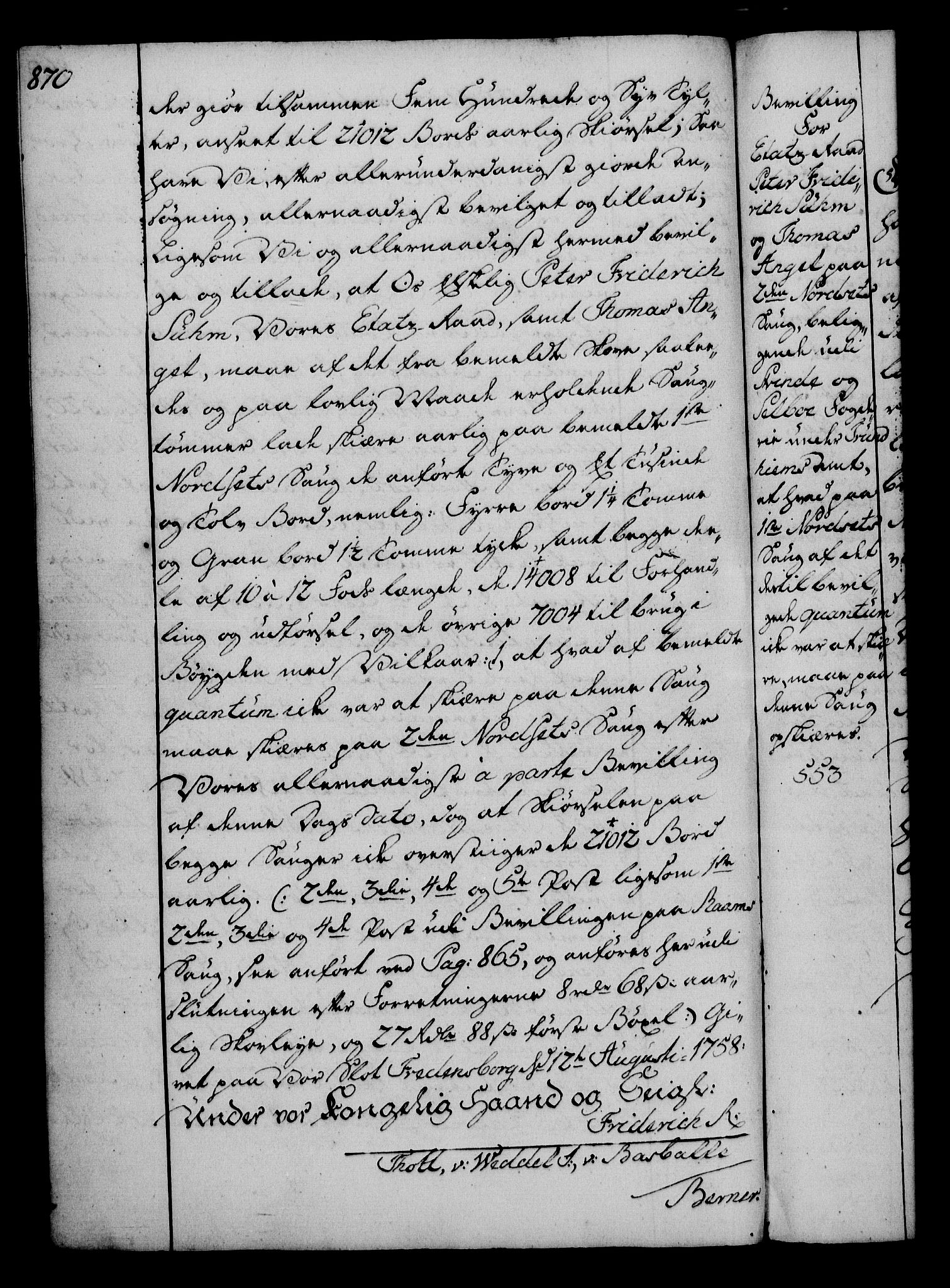 Rentekammeret, Kammerkanselliet, AV/RA-EA-3111/G/Gg/Gga/L0006: Norsk ekspedisjonsprotokoll med register (merket RK 53.6), 1749-1759, p. 870