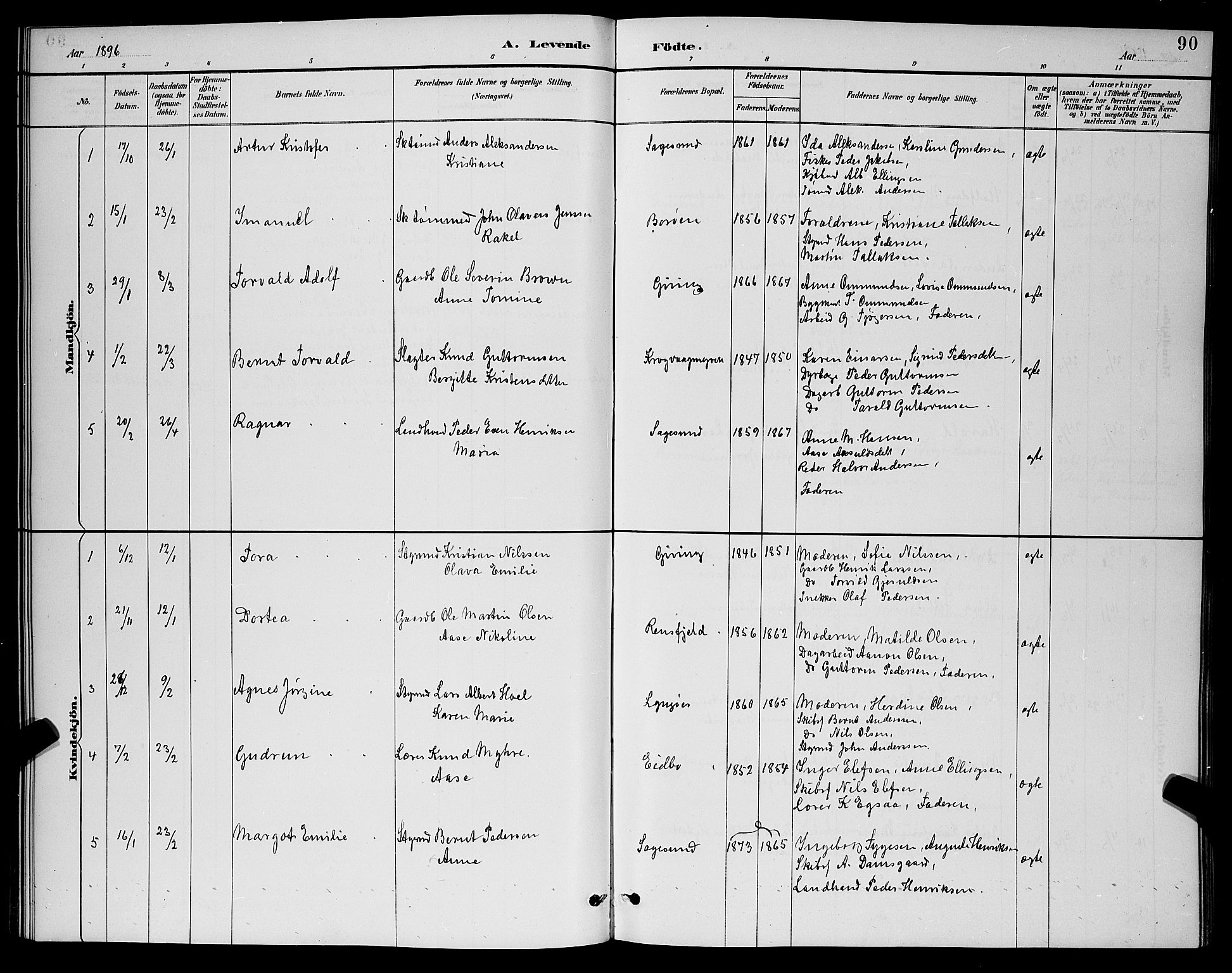 Dypvåg sokneprestkontor, AV/SAK-1111-0007/F/Fb/Fba/L0013: Parish register (copy) no. B 13, 1887-1900, p. 90