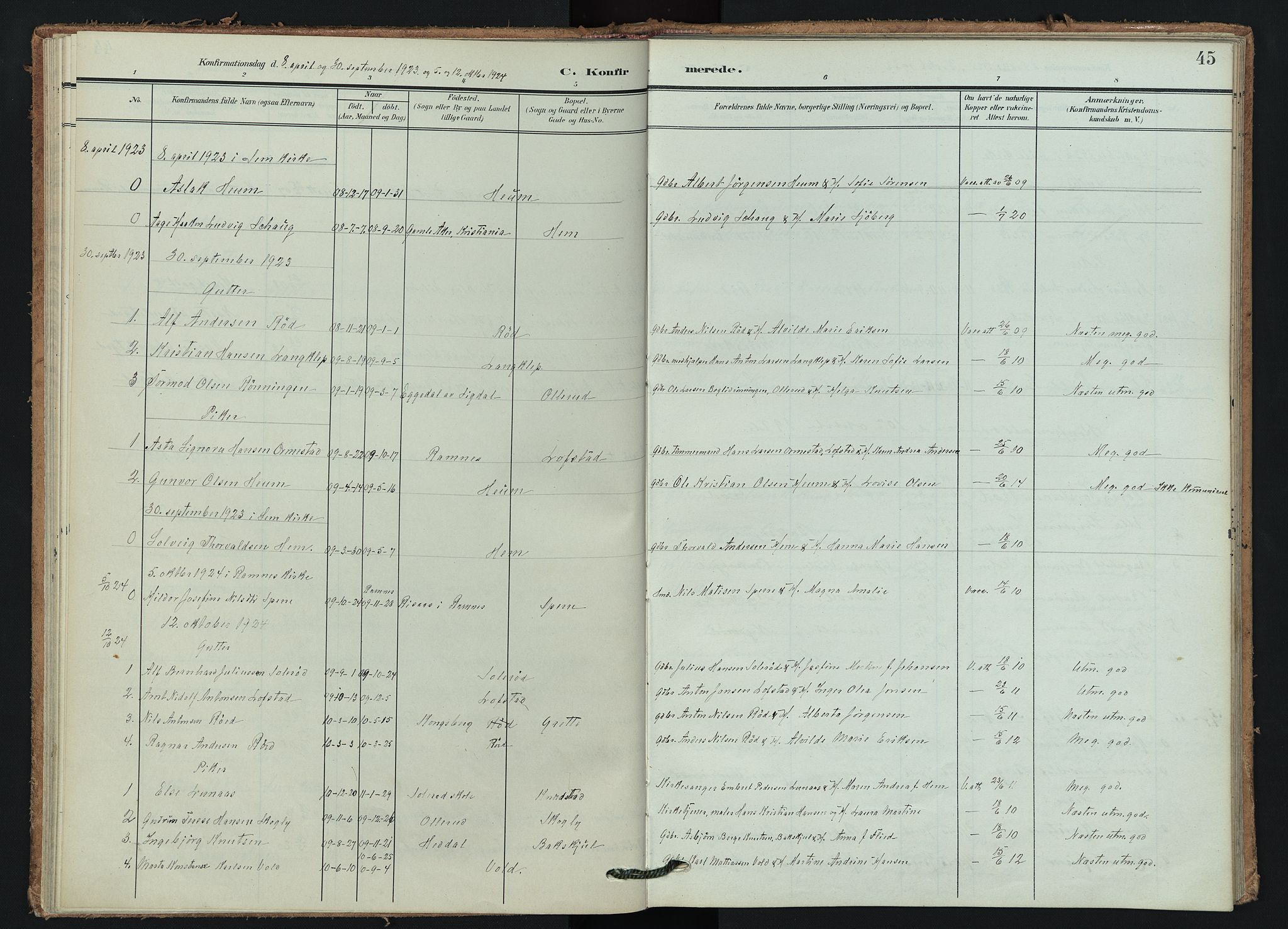 Våle kirkebøker, AV/SAKO-A-334/F/Fb/L0003: Parish register (official) no. II 3, 1907-1936, p. 45