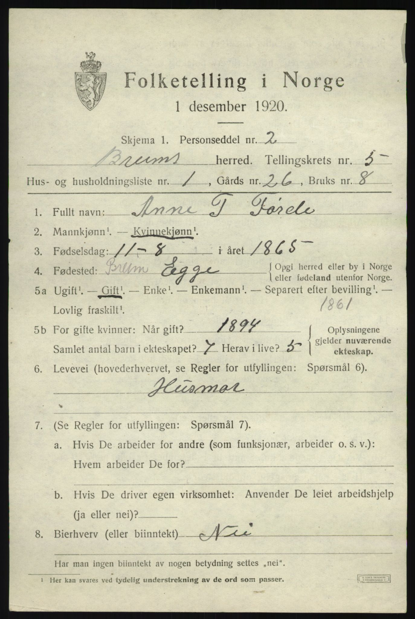 SAB, 1920 census for Breim, 1920, p. 2717