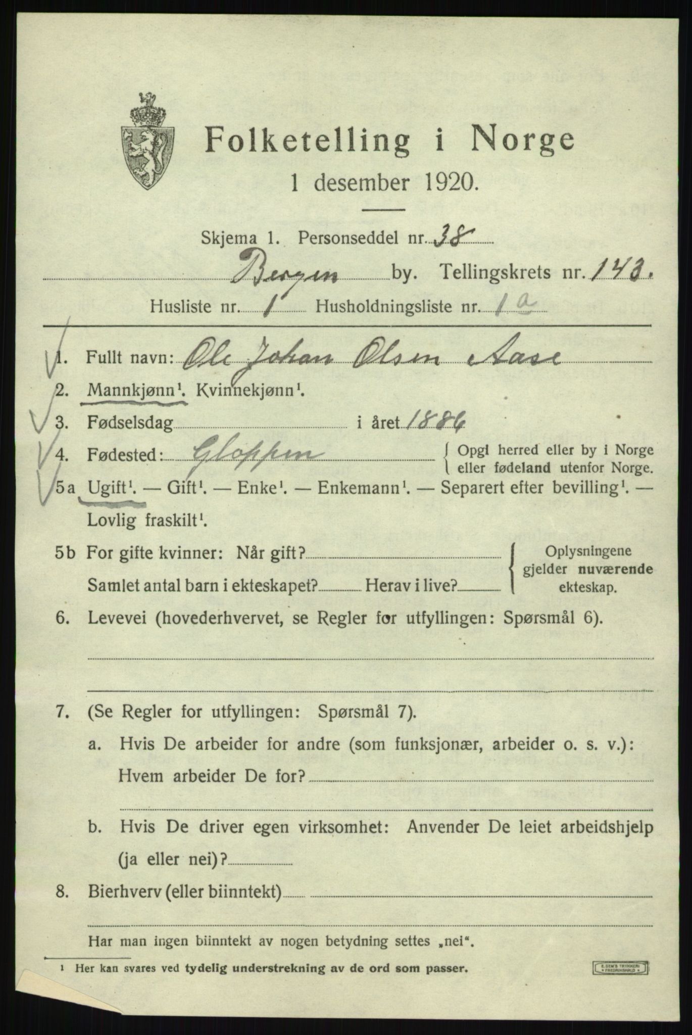 SAB, 1920 census for Bergen, 1920, p. 237930