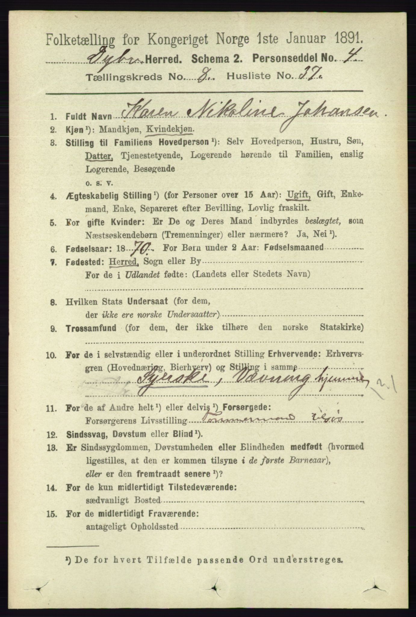 RA, 1891 census for 0915 Dypvåg, 1891, p. 2950