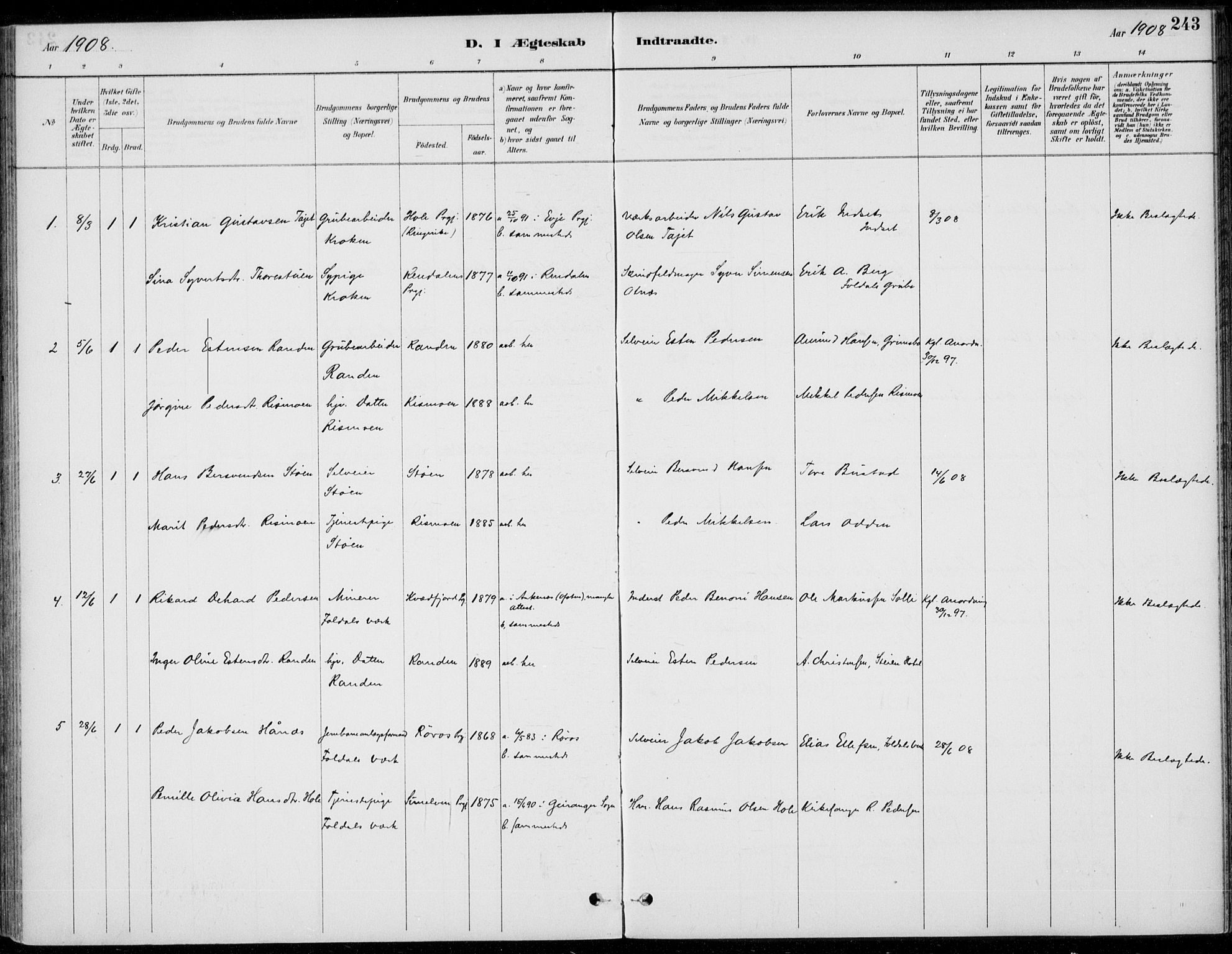 Alvdal prestekontor, AV/SAH-PREST-060/H/Ha/Haa/L0003: Parish register (official) no. 3, 1886-1912, p. 243