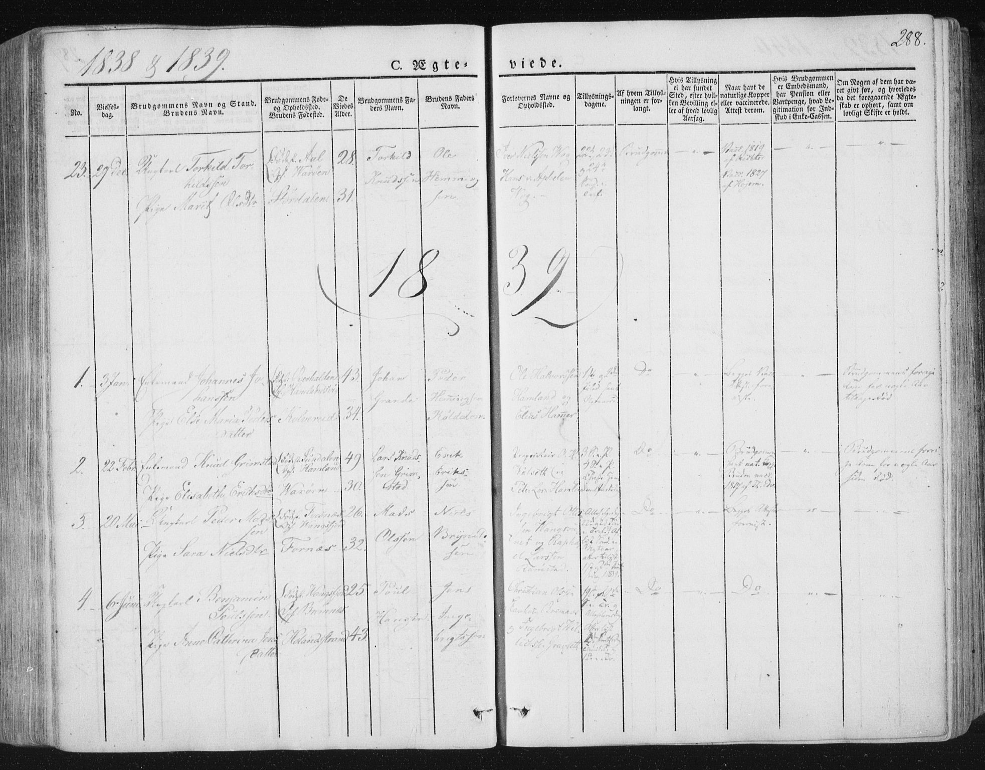 Ministerialprotokoller, klokkerbøker og fødselsregistre - Nord-Trøndelag, SAT/A-1458/784/L0669: Parish register (official) no. 784A04, 1829-1859, p. 288