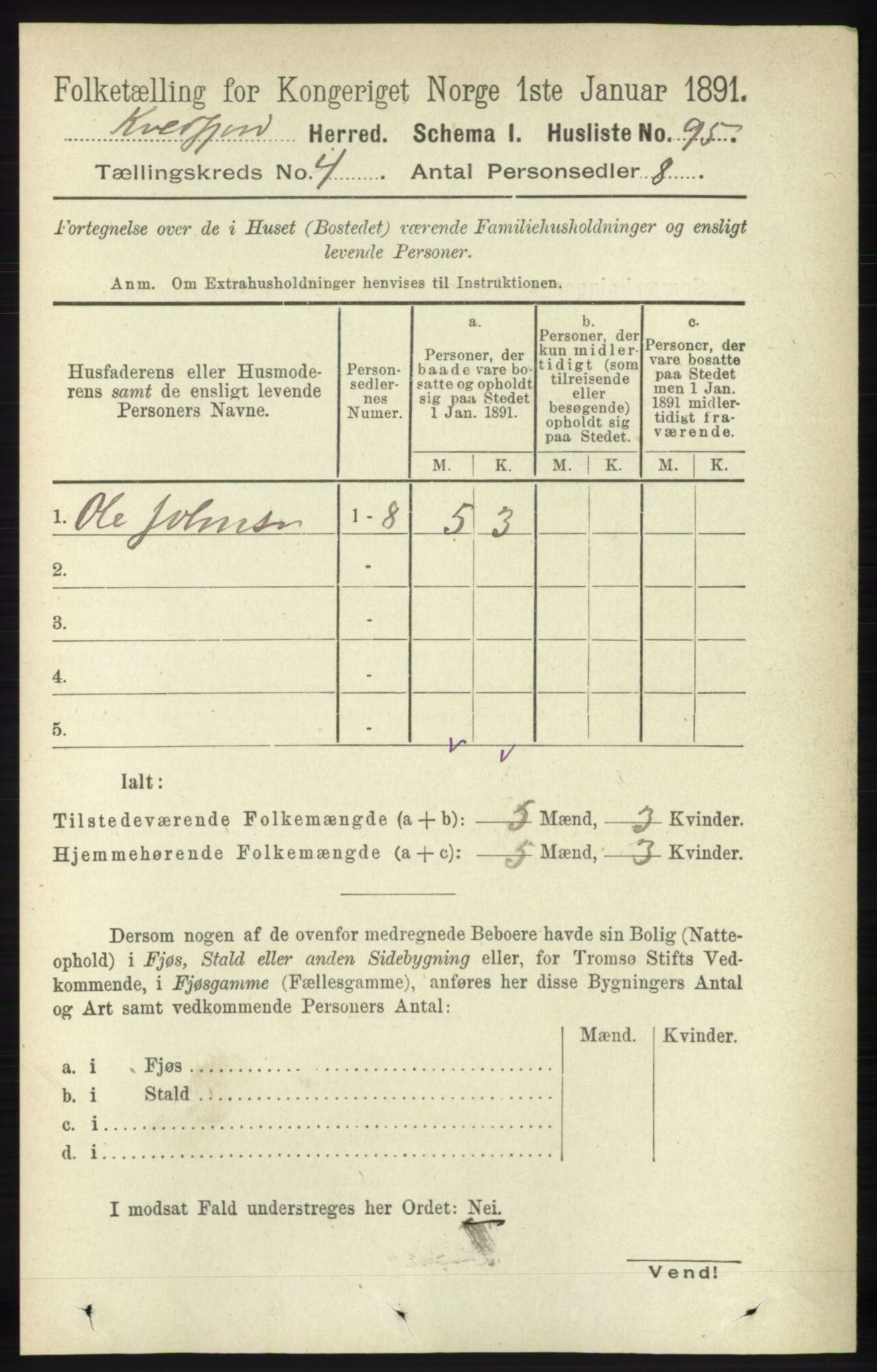 RA, 1891 census for 1911 Kvæfjord, 1891, p. 1845