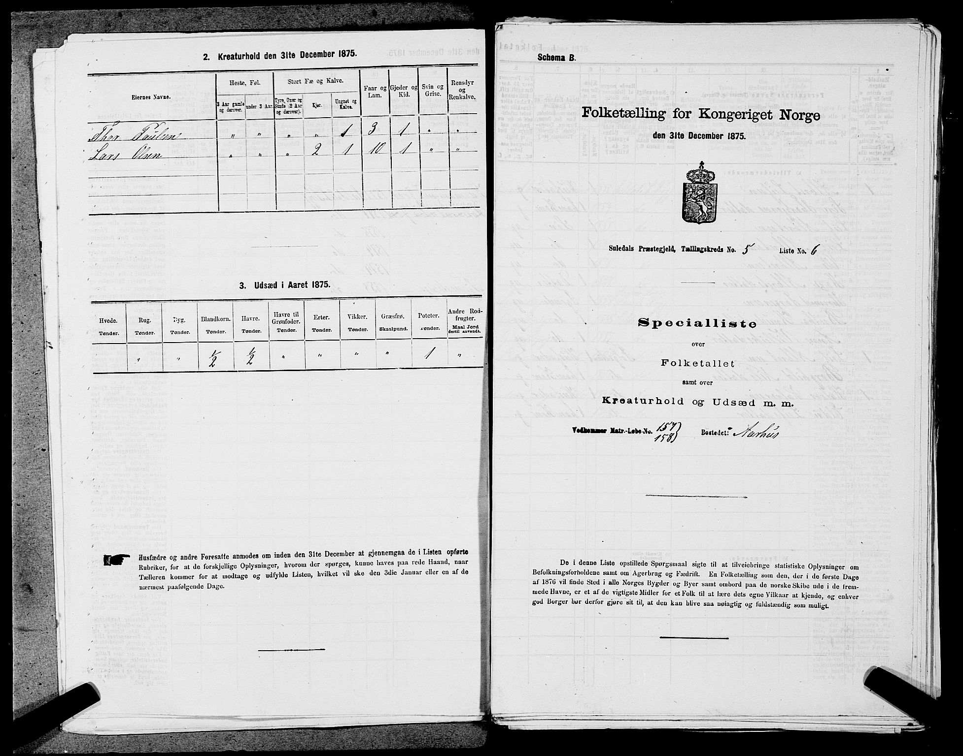 SAST, 1875 census for 1134P Suldal, 1875, p. 577