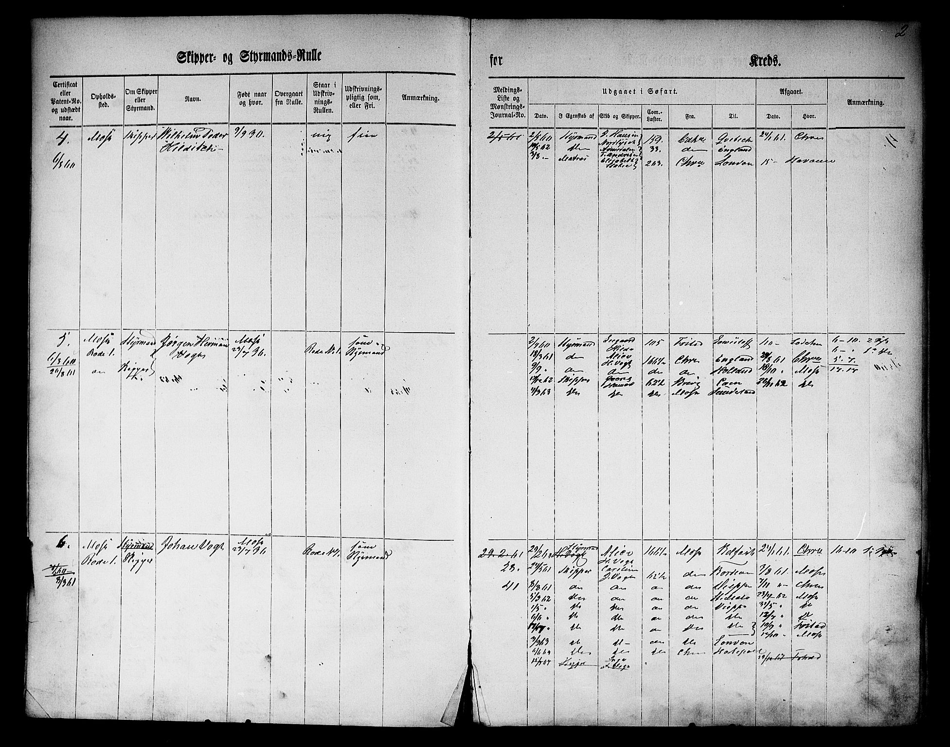 Moss mønstringskontor, SAO/A-10569d/F/Fc/Fcc/L0001: Skipper- og styrmannsrulle, 1860, p. 4