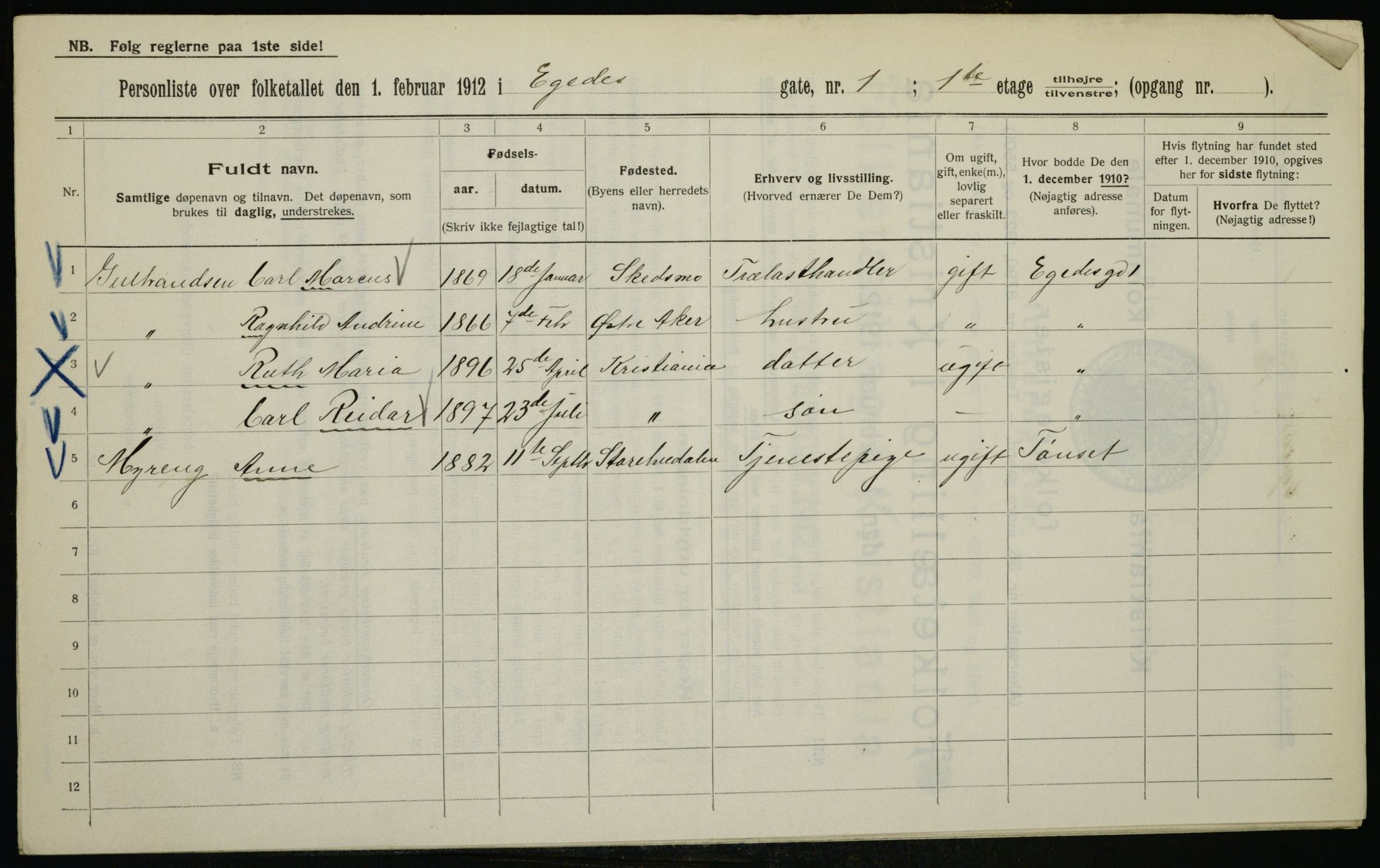 OBA, Municipal Census 1912 for Kristiania, 1912, p. 18672