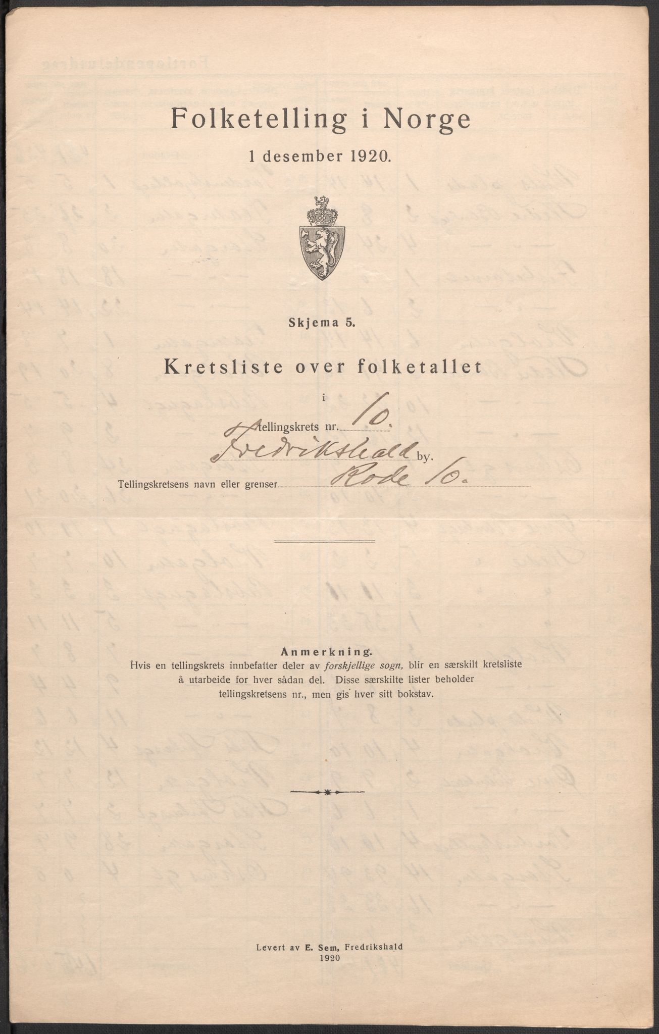 SAO, 1920 census for Fredrikshald, 1920, p. 33