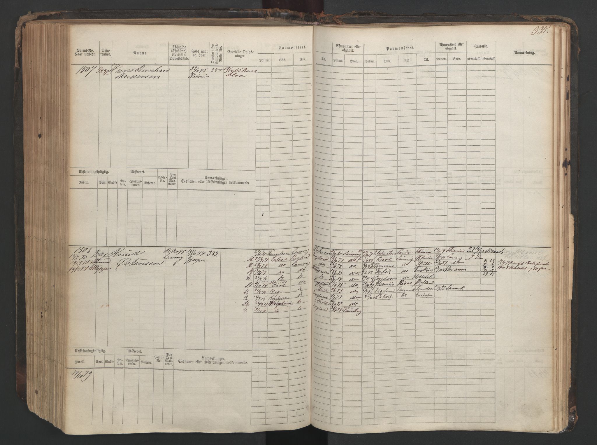 Larvik innrulleringskontor, SAKO/A-787/F/Fc/L0003: Hovedrulle, 1868, p. 335