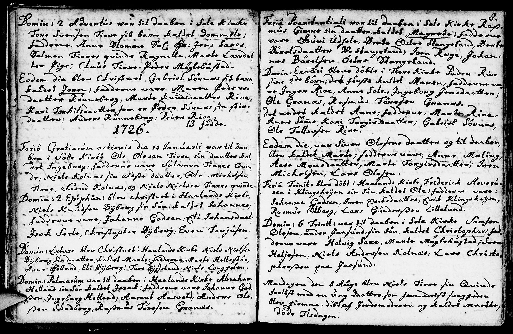 Håland sokneprestkontor, SAST/A-101802/001/30BA/L0002: Parish register (official) no. A 2, 1722-1794, p. 8