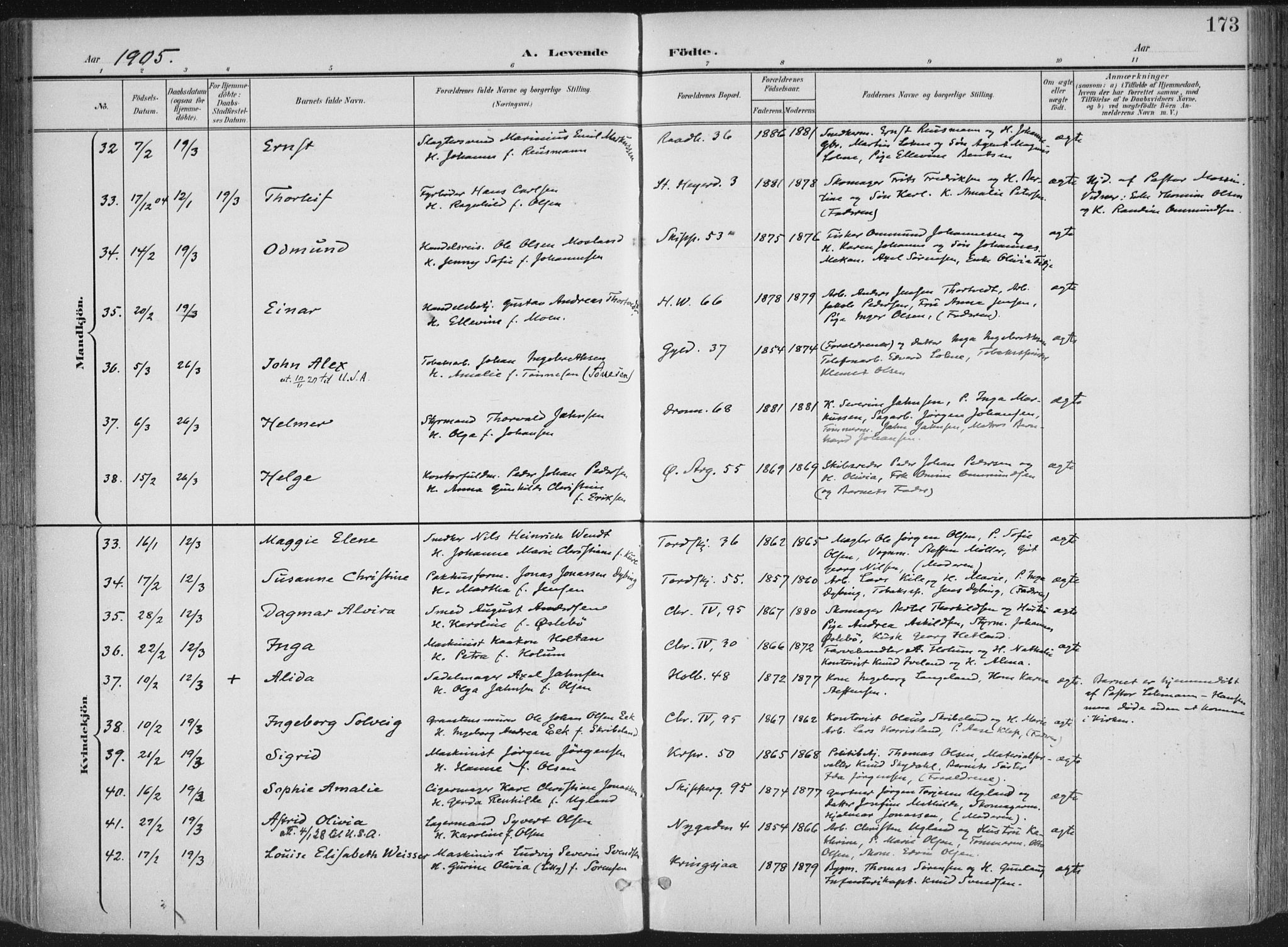 Kristiansand domprosti, AV/SAK-1112-0006/F/Fa/L0021: Parish register (official) no. A 20, 1898-1908, p. 173