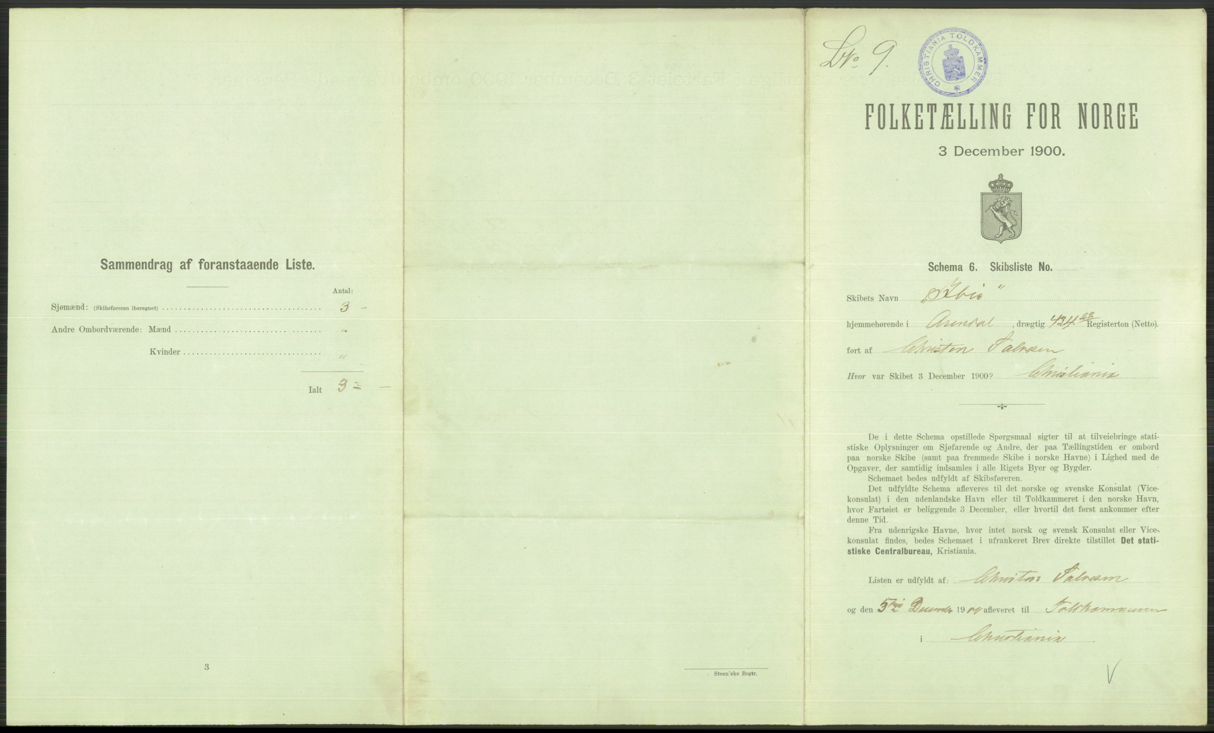 RA, 1900 Census - ship lists from ships in Norwegian harbours, harbours abroad and at sea, 1900, p. 173