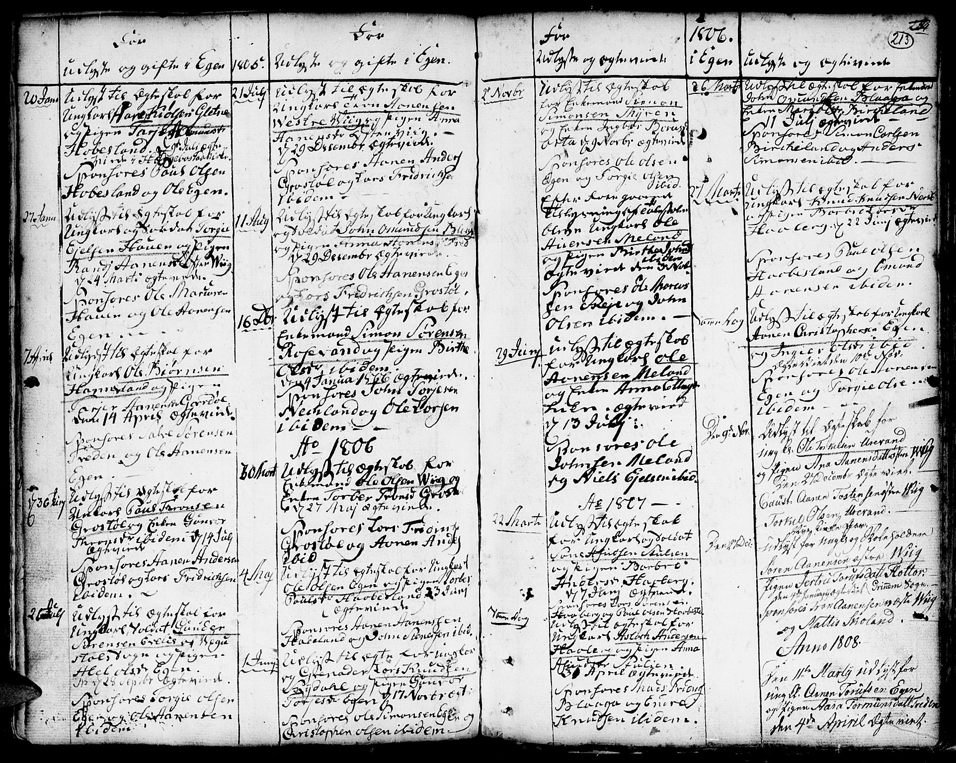 Hægebostad sokneprestkontor, AV/SAK-1111-0024/F/Fa/Faa/L0001: Parish register (official) no. A 1 /2, 1760-1823, p. 213