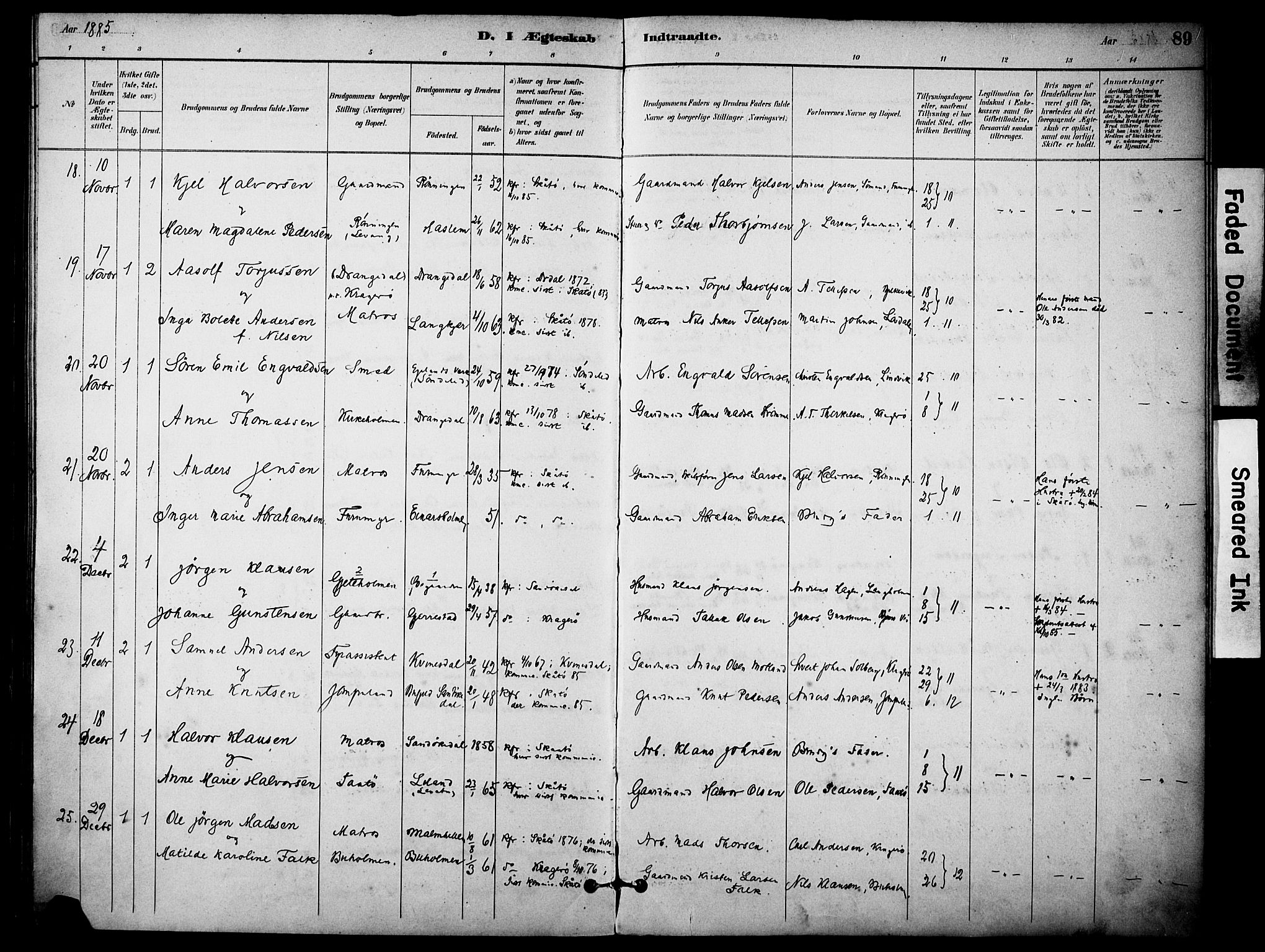 Skåtøy kirkebøker, AV/SAKO-A-304/F/Fa/L0003: Parish register (official) no. I 3, 1884-1899, p. 89