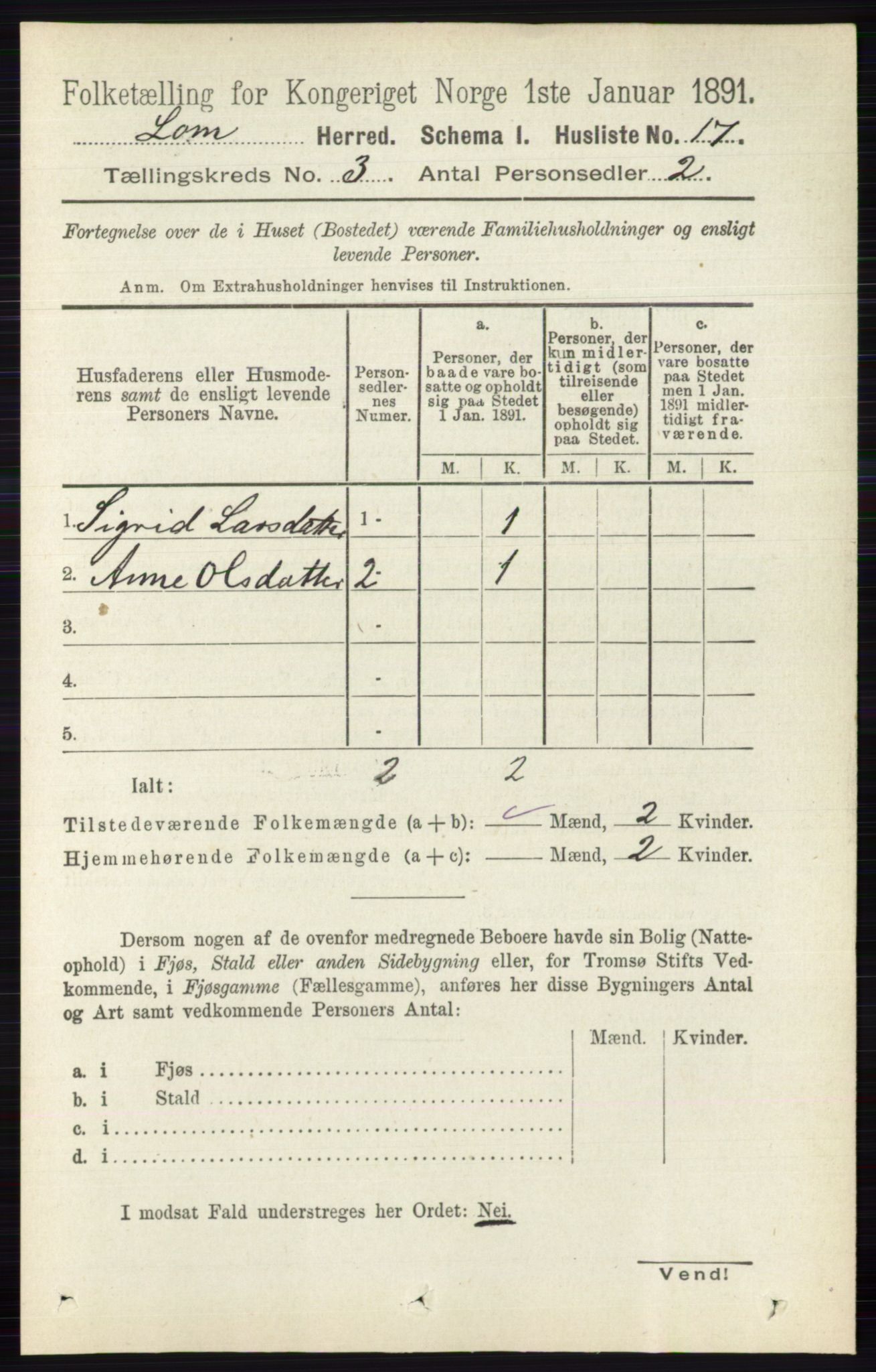 RA, 1891 census for 0514 Lom, 1891, p. 1240