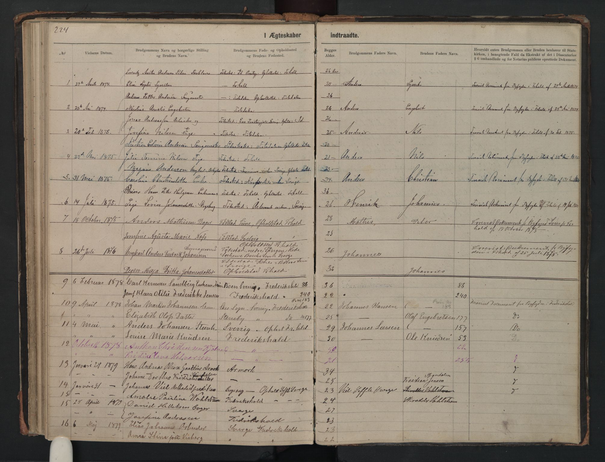 Halden metodistkirke - menighetsprotokoller, SAO/PAO-0266/F/L0002: Dissenter register no. 2, 1856-1892, p. 224