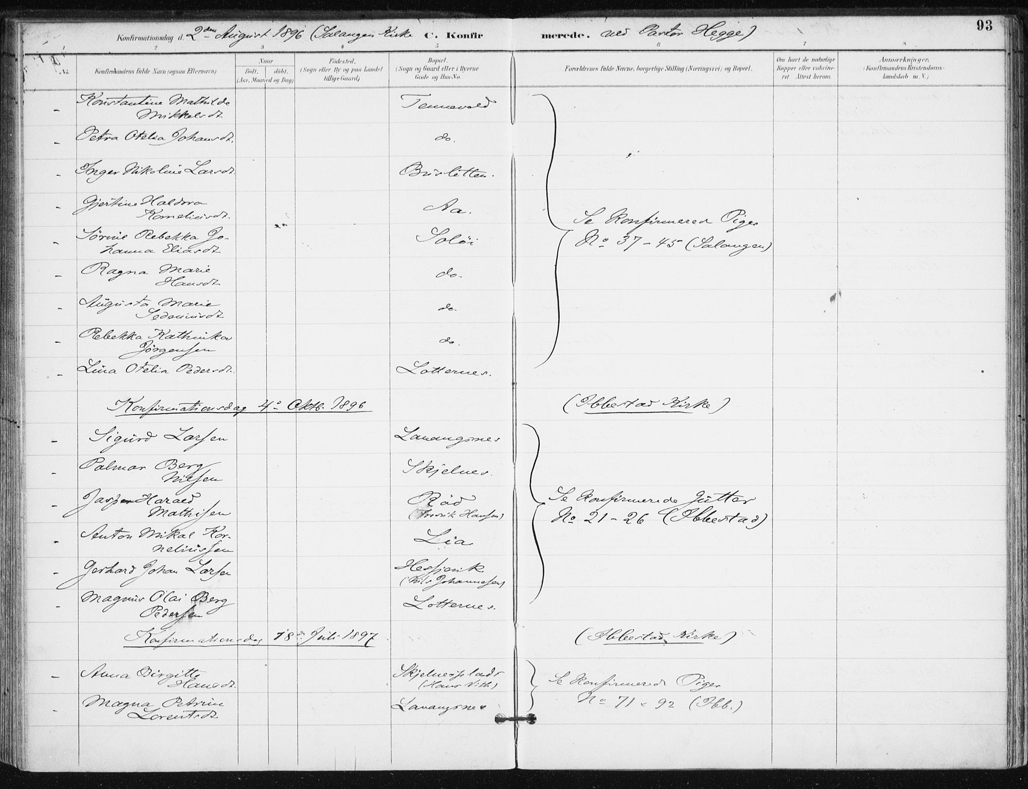 Salangen sokneprestembete, AV/SATØ-S-1324/H/Ha/L0001kirke: Parish register (official) no. 1, 1893-1911, p. 93