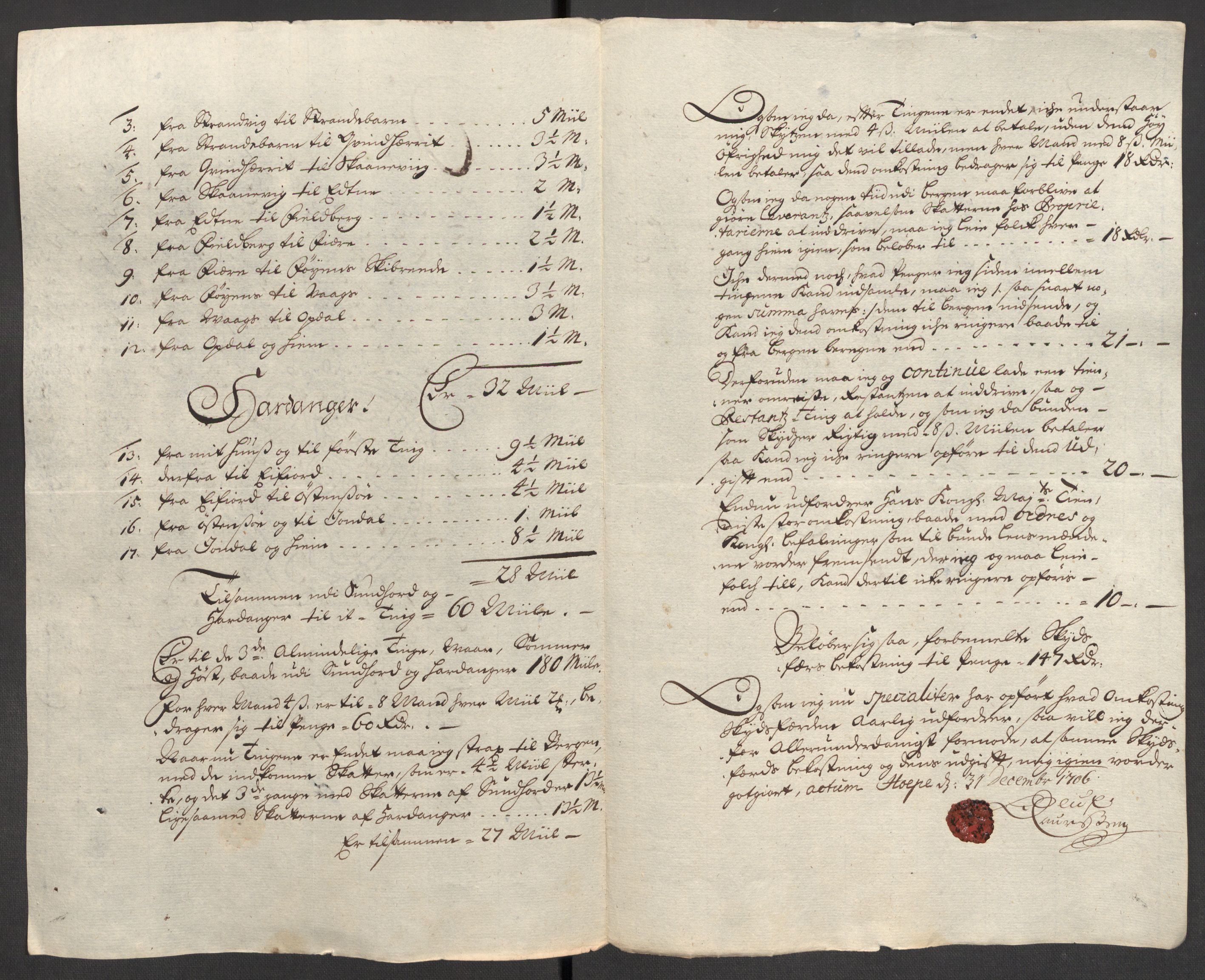 Rentekammeret inntil 1814, Reviderte regnskaper, Fogderegnskap, AV/RA-EA-4092/R48/L2984: Fogderegnskap Sunnhordland og Hardanger, 1706-1707, p. 261