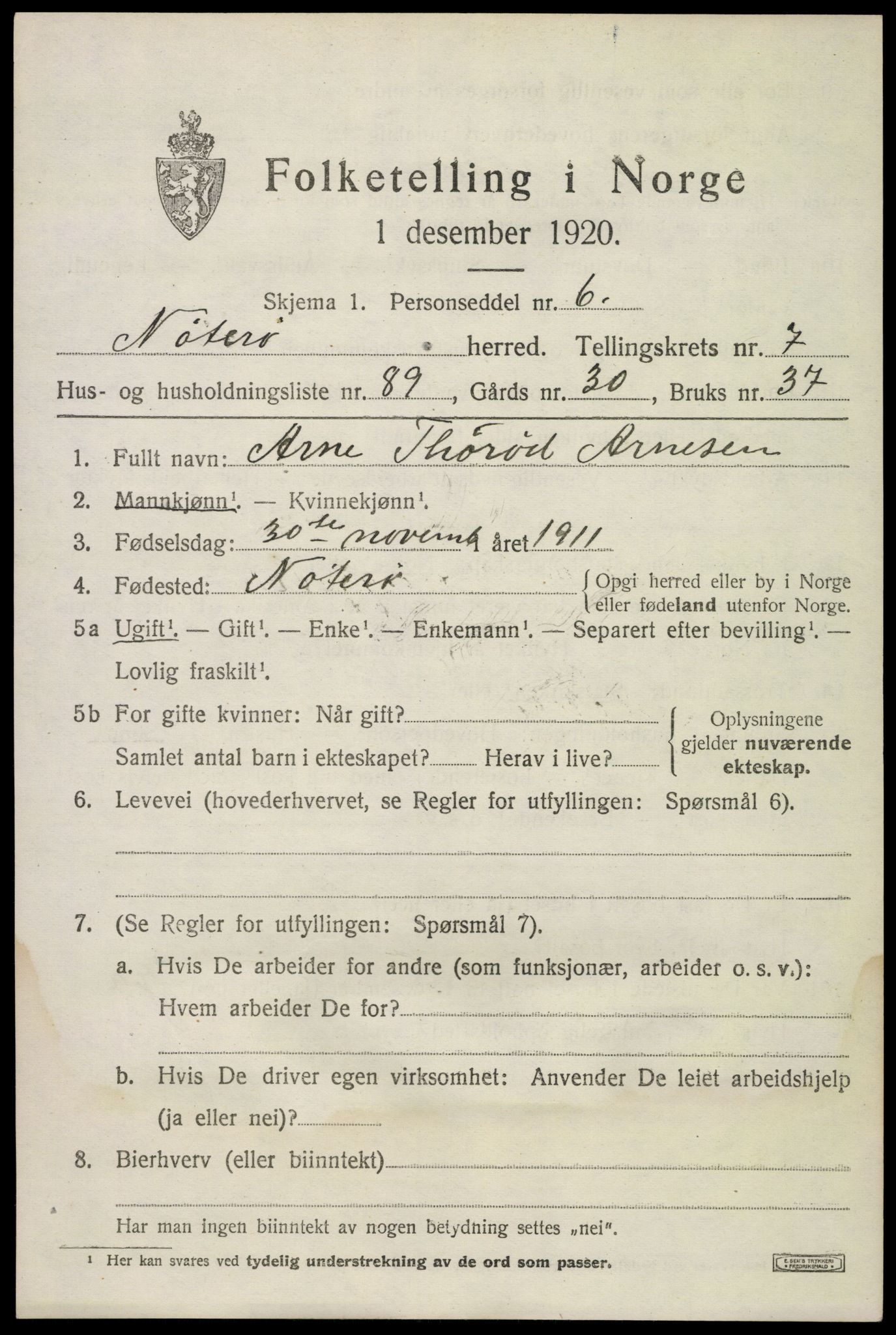 SAKO, 1920 census for Nøtterøy, 1920, p. 10395