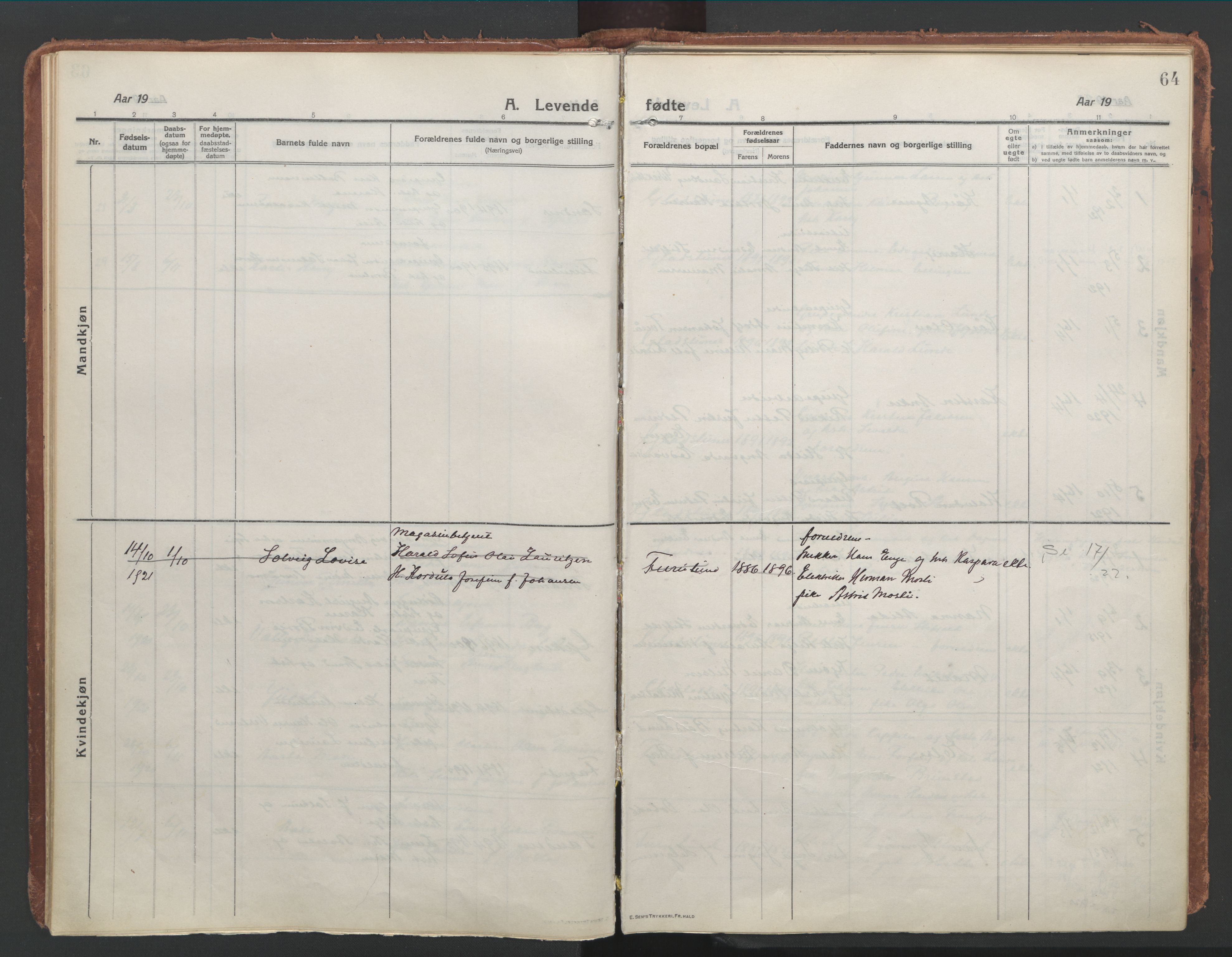 Ministerialprotokoller, klokkerbøker og fødselsregistre - Nordland, AV/SAT-A-1459/850/L0715: Curate's parish register no. 850B05, 1913-1924, p. 64