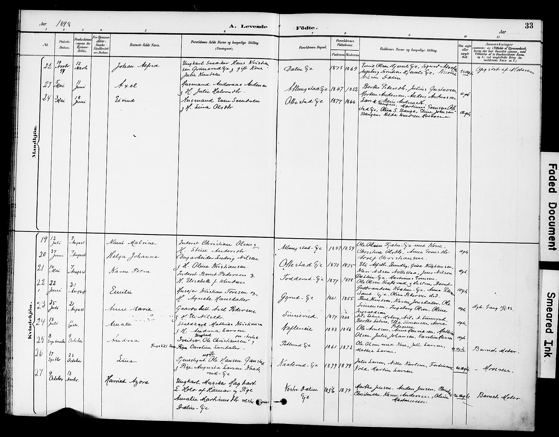 Stange prestekontor, AV/SAH-PREST-002/K/L0021: Parish register (official) no. 21, 1891-1902, p. 33