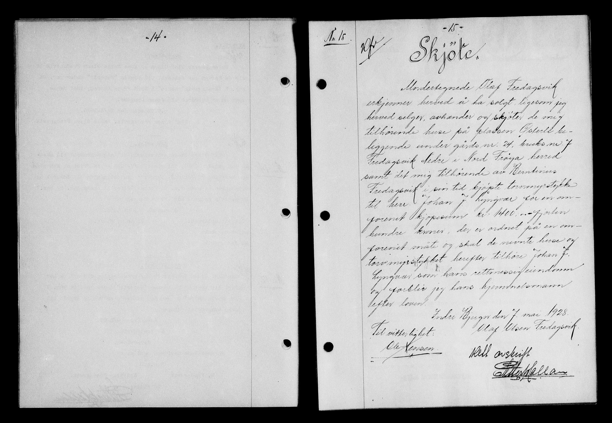 Hitra sorenskriveri, AV/SAT-A-0018/2/2C/2Ca/L0010: Mortgage book no. 10, 1928-1929, p. 14-15