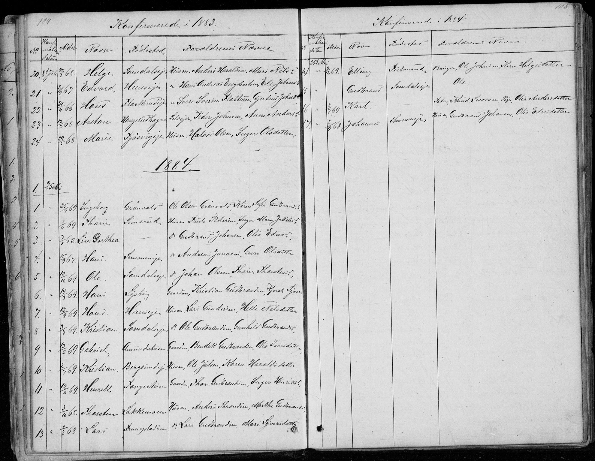 Ådal kirkebøker, SAKO/A-248/G/Gc/L0001: Parish register (copy) no. III 1, 1862-1898, p. 104-105