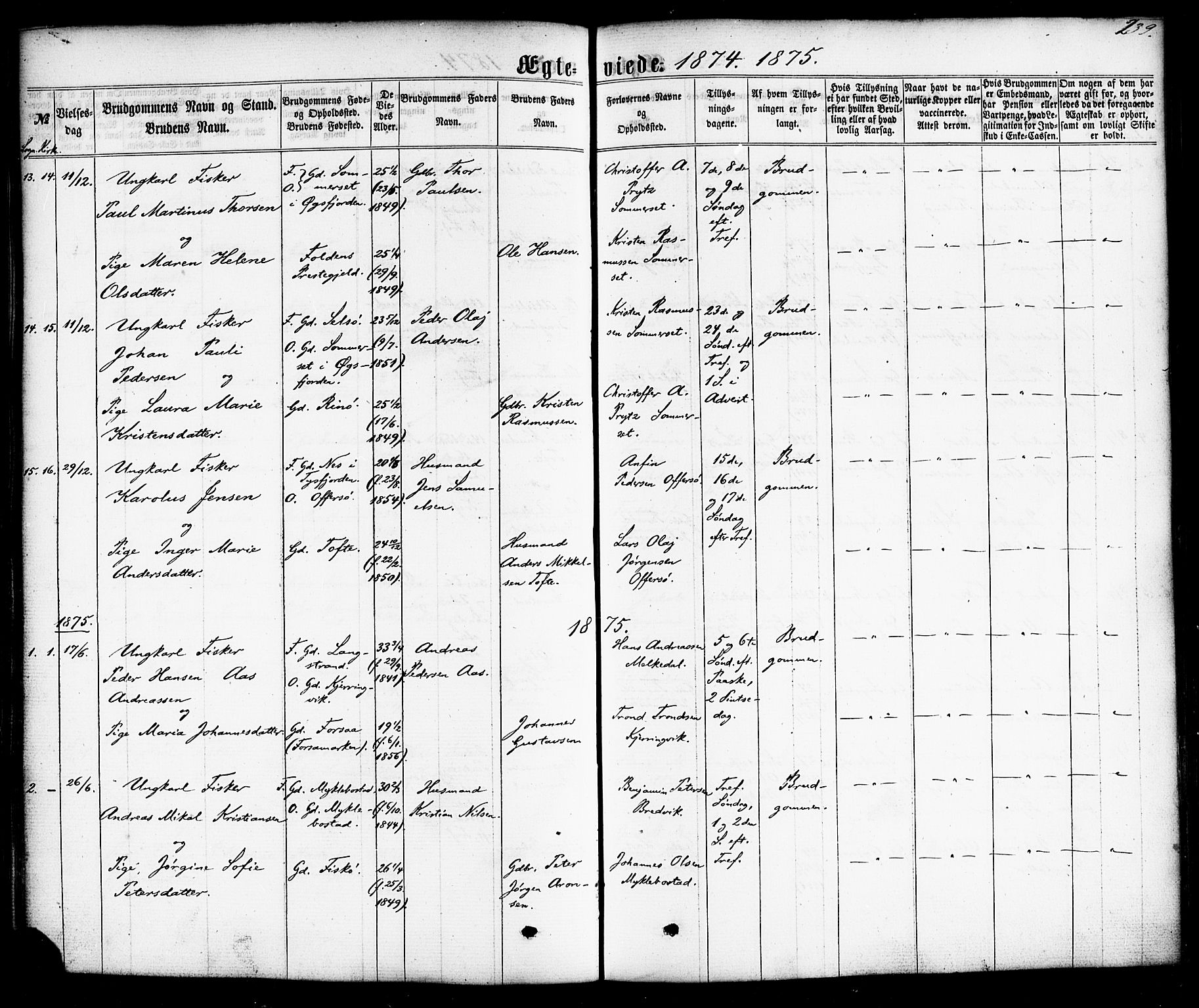 Ministerialprotokoller, klokkerbøker og fødselsregistre - Nordland, AV/SAT-A-1459/872/L1034: Parish register (official) no. 872A09, 1864-1884, p. 239