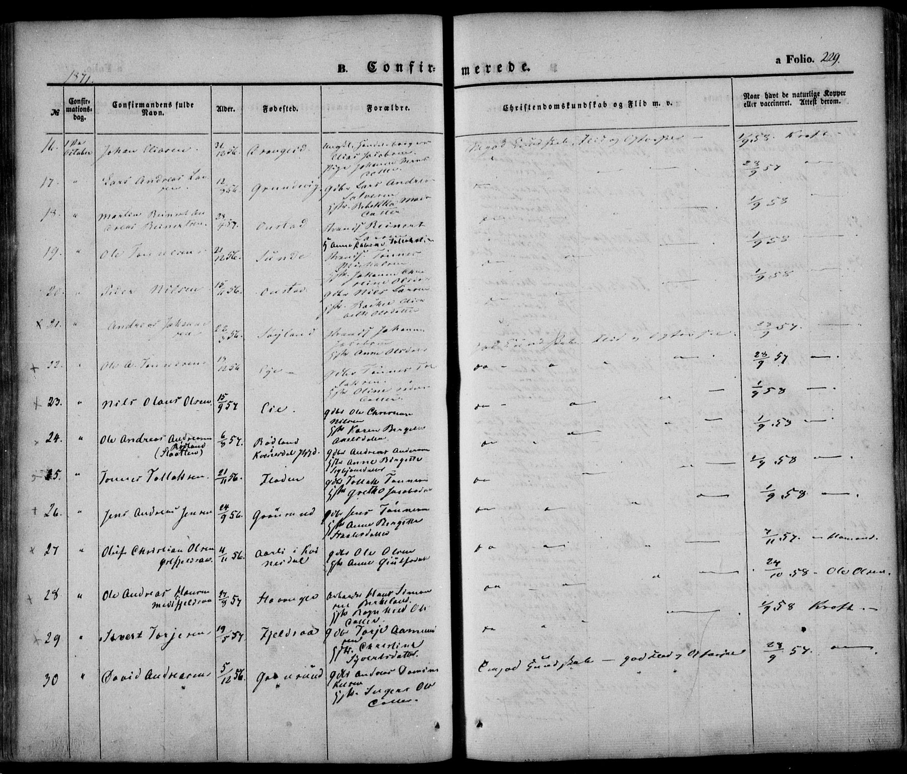 Flekkefjord sokneprestkontor, AV/SAK-1111-0012/F/Fa/Fac/L0005: Parish register (official) no. A 5, 1849-1875, p. 229