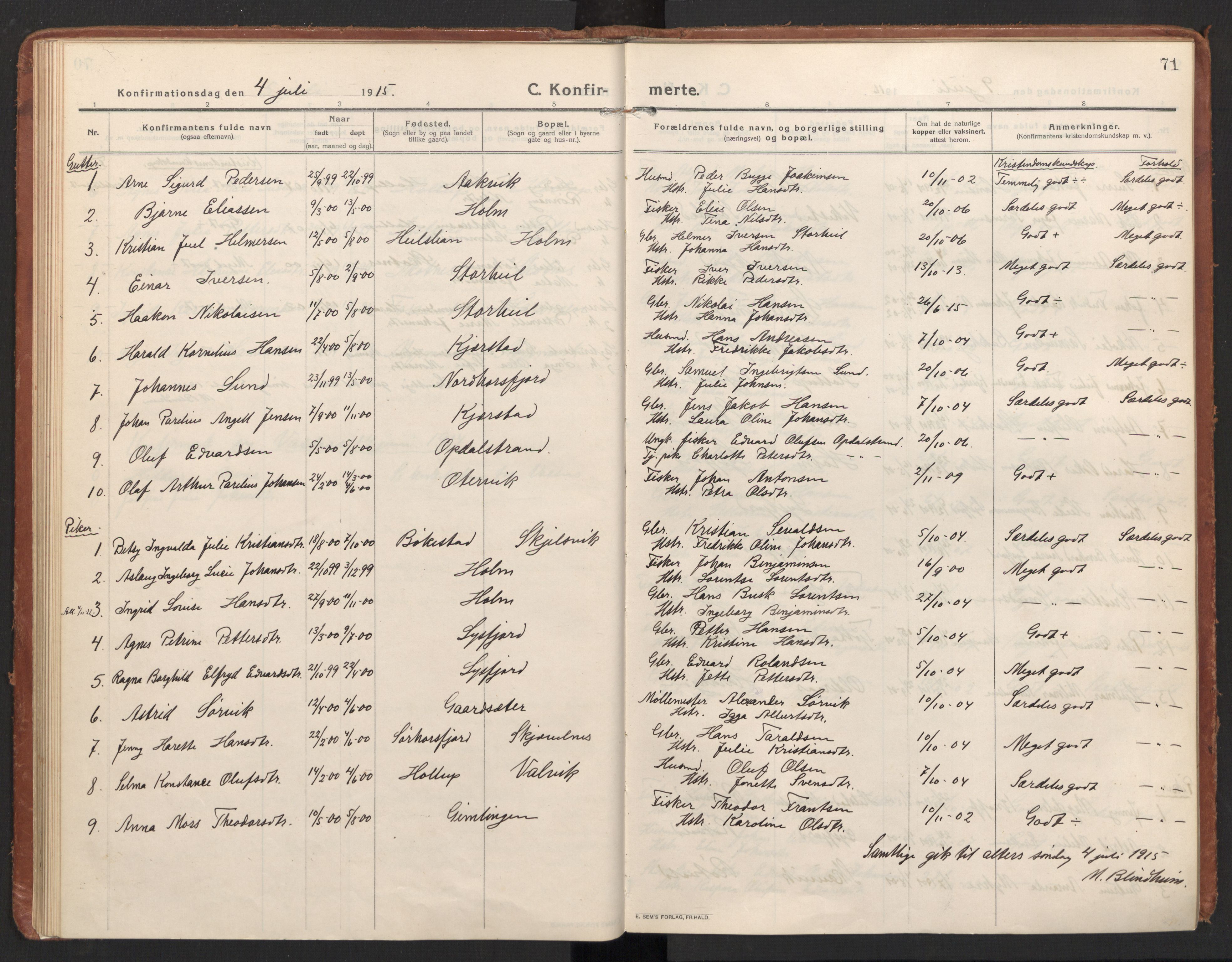 Ministerialprotokoller, klokkerbøker og fødselsregistre - Nordland, SAT/A-1459/811/L0168: Parish register (official) no. 811A05, 1914-1932, p. 71