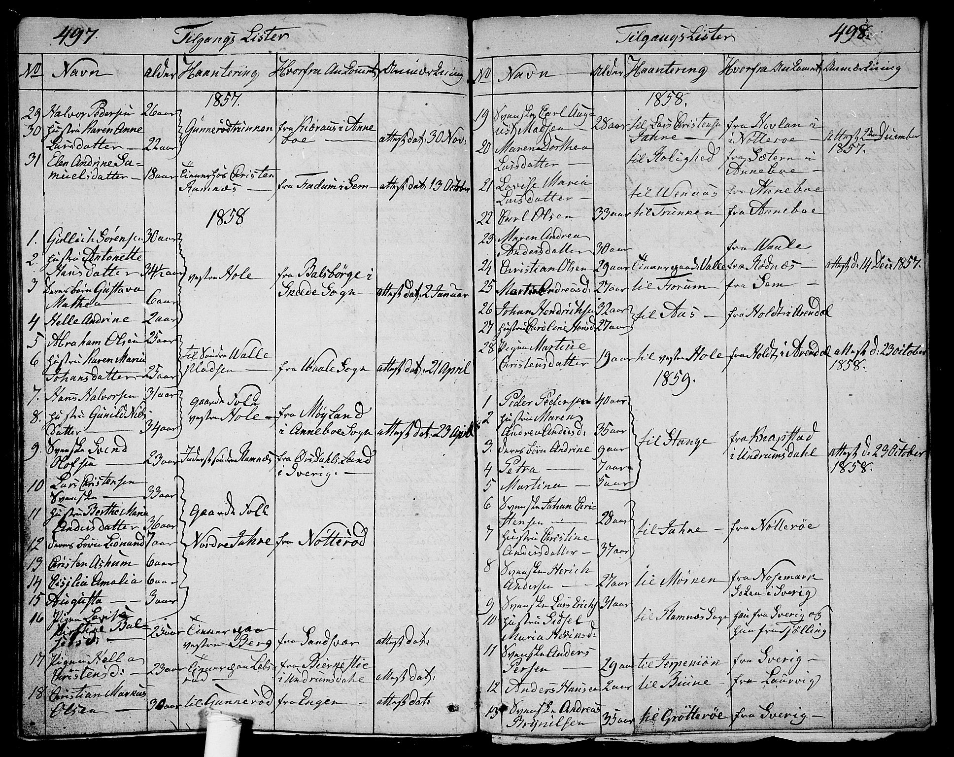 Ramnes kirkebøker, SAKO/A-314/G/Ga/L0002: Parish register (copy) no. I 2, 1848-1870, p. 497-498